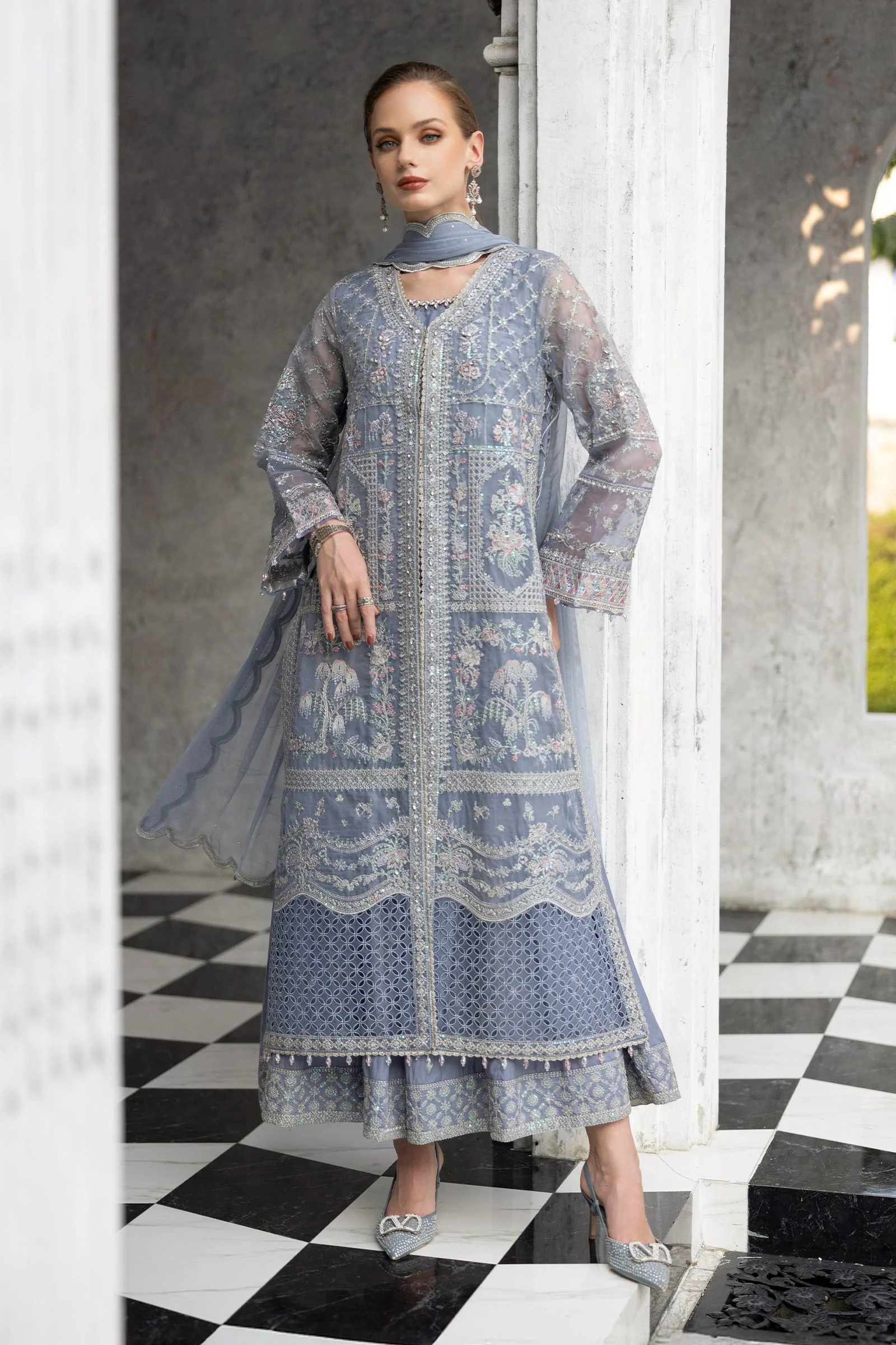3 Piece Embroidered Organza Suit - Image 3