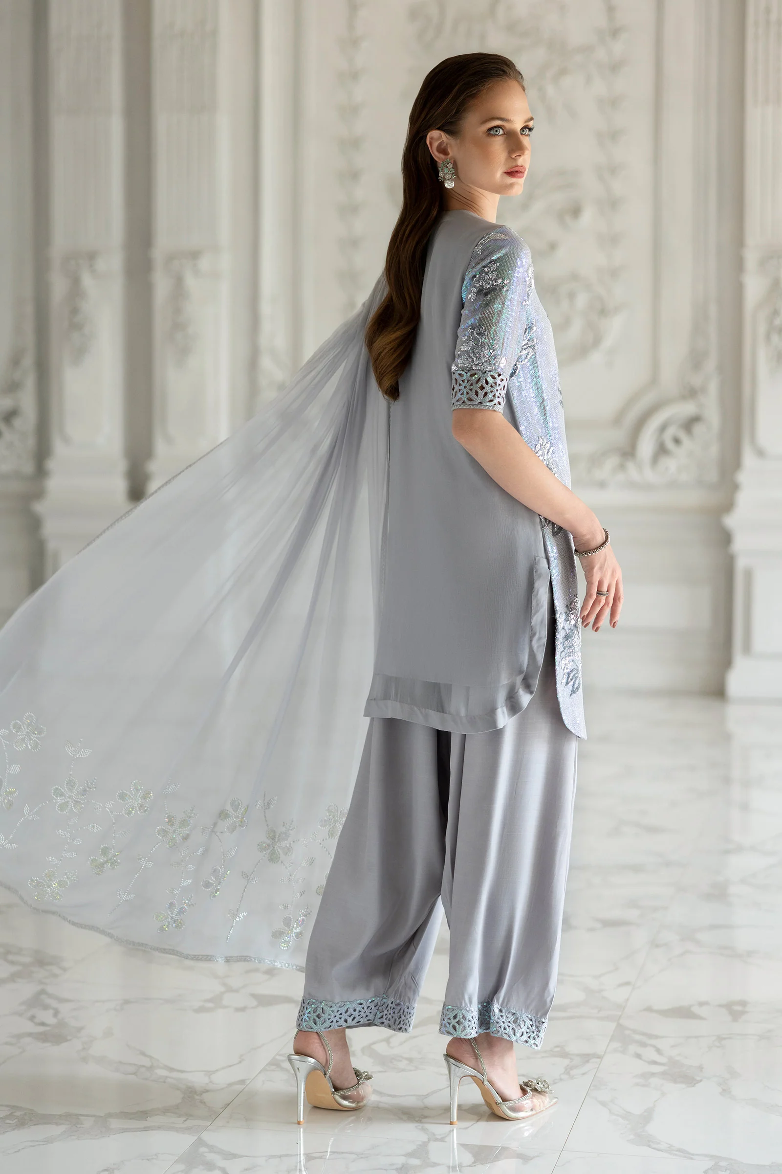 3 Piece Embroidered Chiffon Suit - Image 10