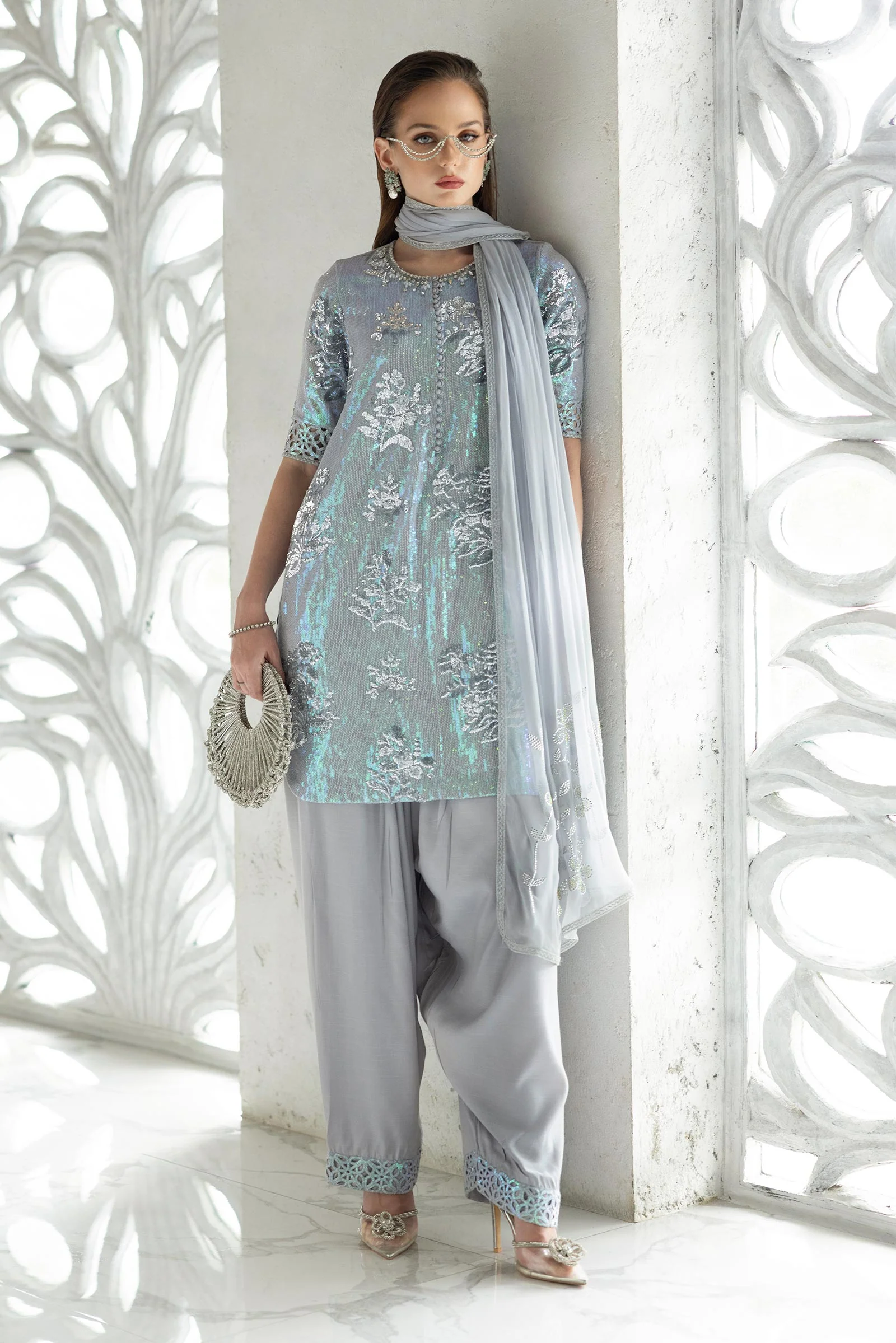 3 Piece Embroidered Chiffon Suit - Image 2