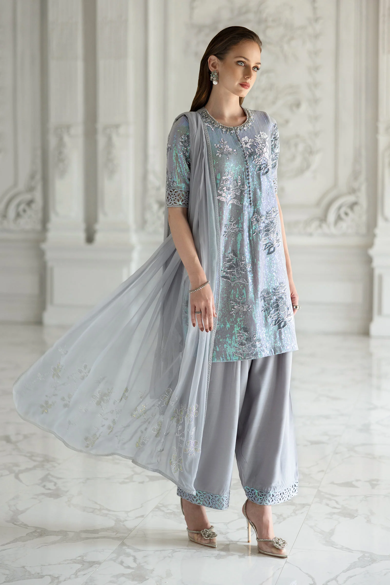 3 Piece Embroidered Chiffon Suit - Image 9