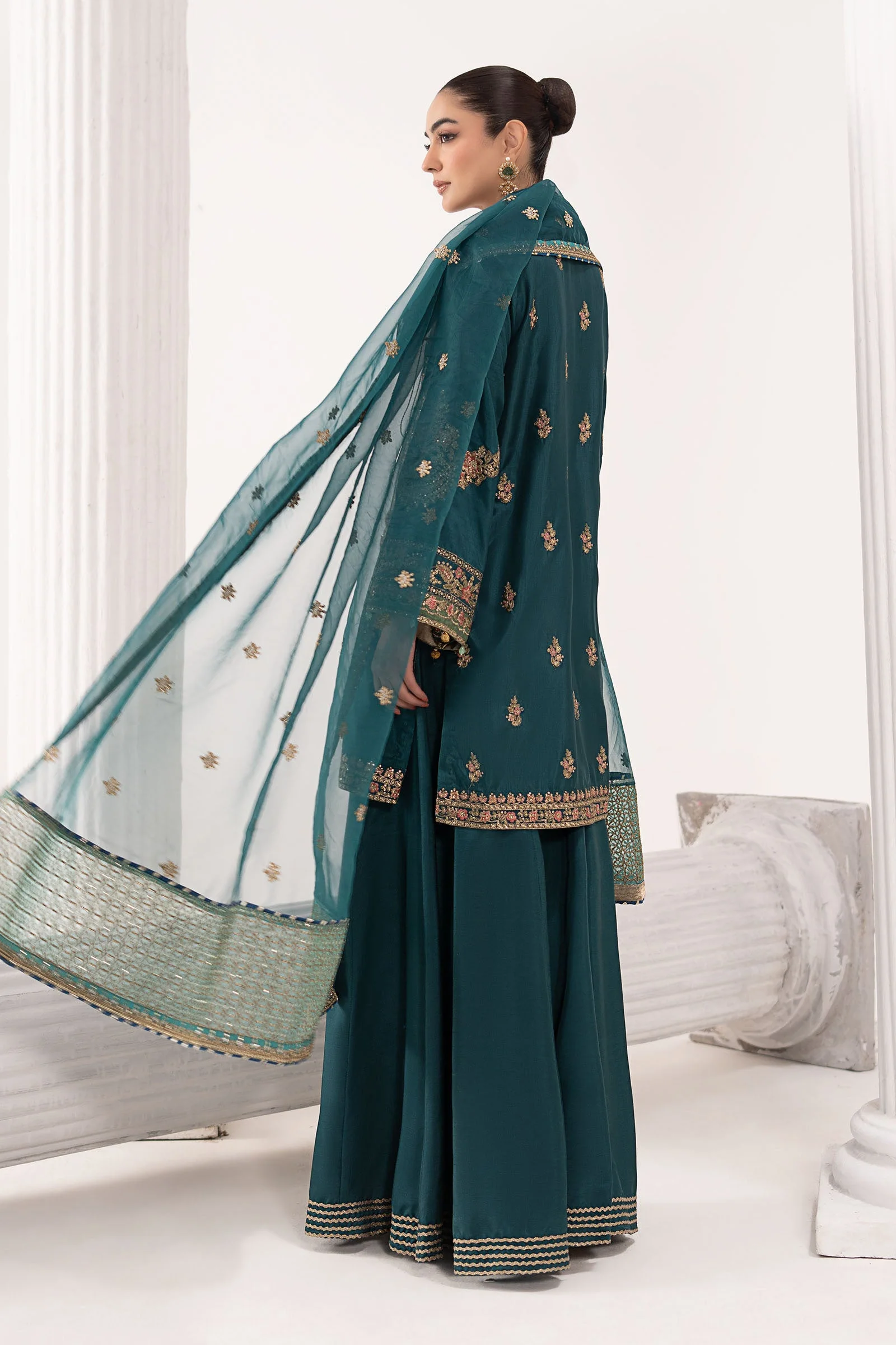 3 Piece Embroidered Raw Silk Suit - Image 7