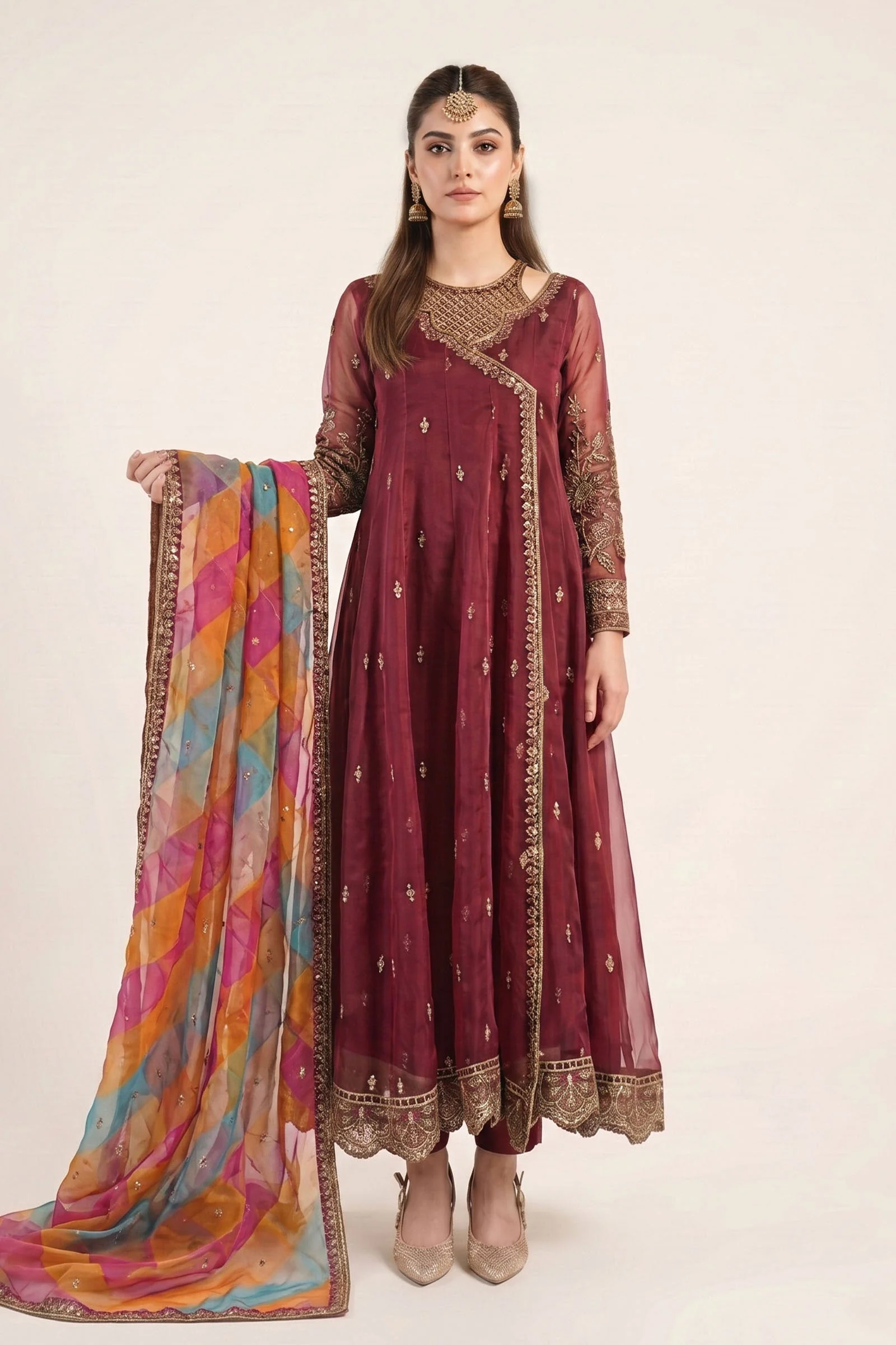 3 Piece Embroidered Organza Suit