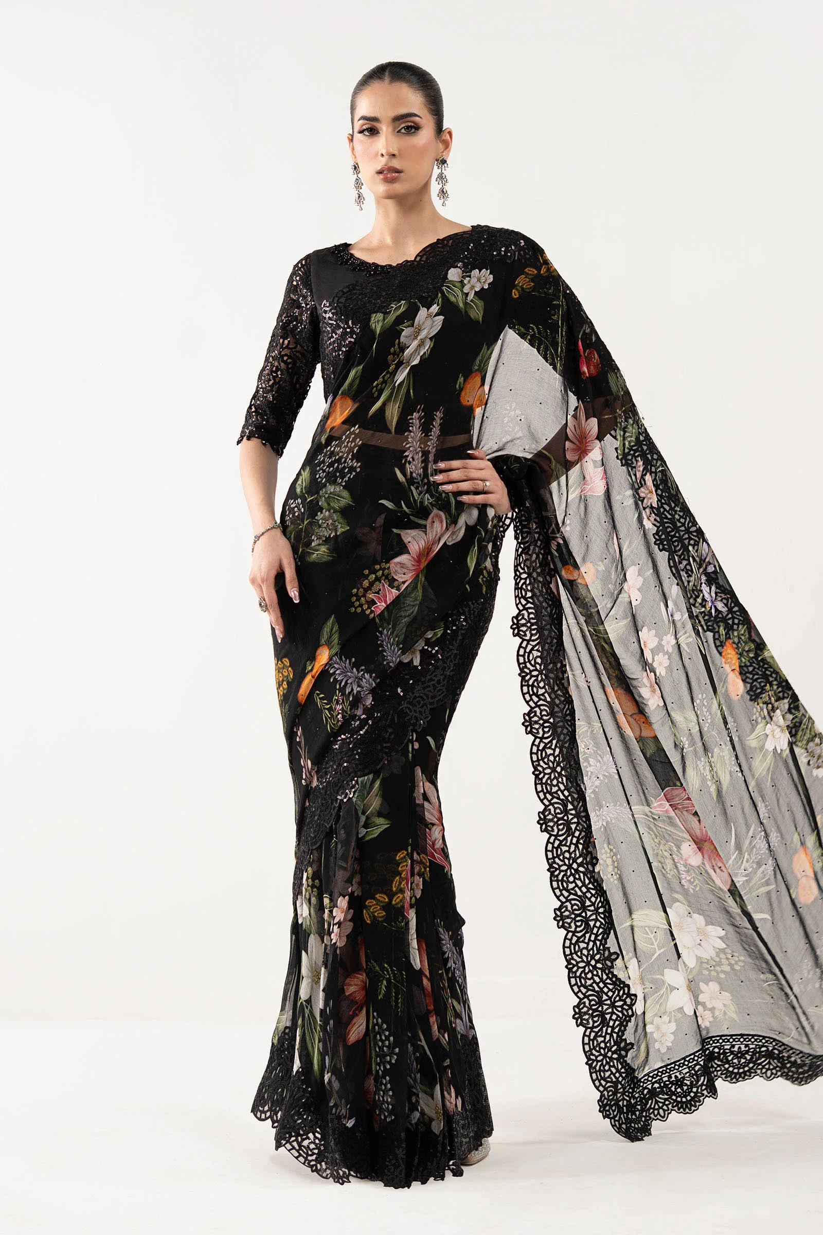 Embroidered Chiffon Saree