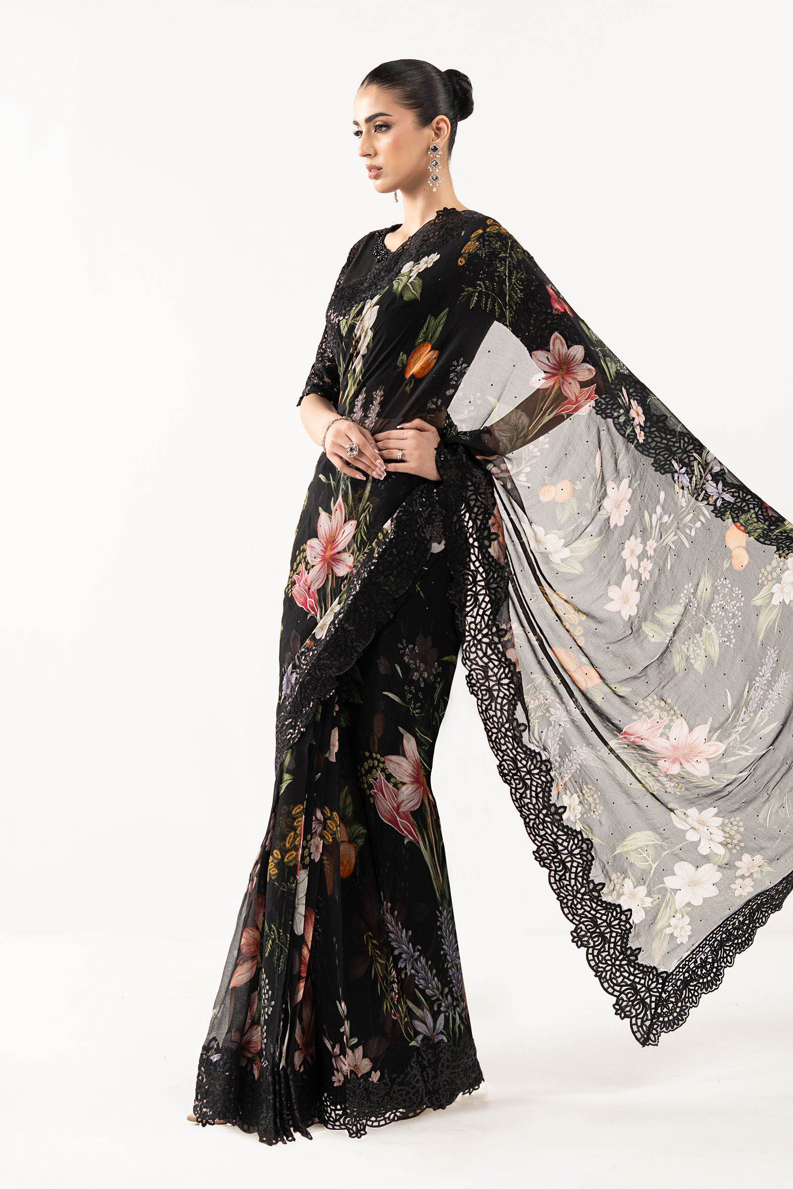 Embroidered Chiffon Saree - Image 5