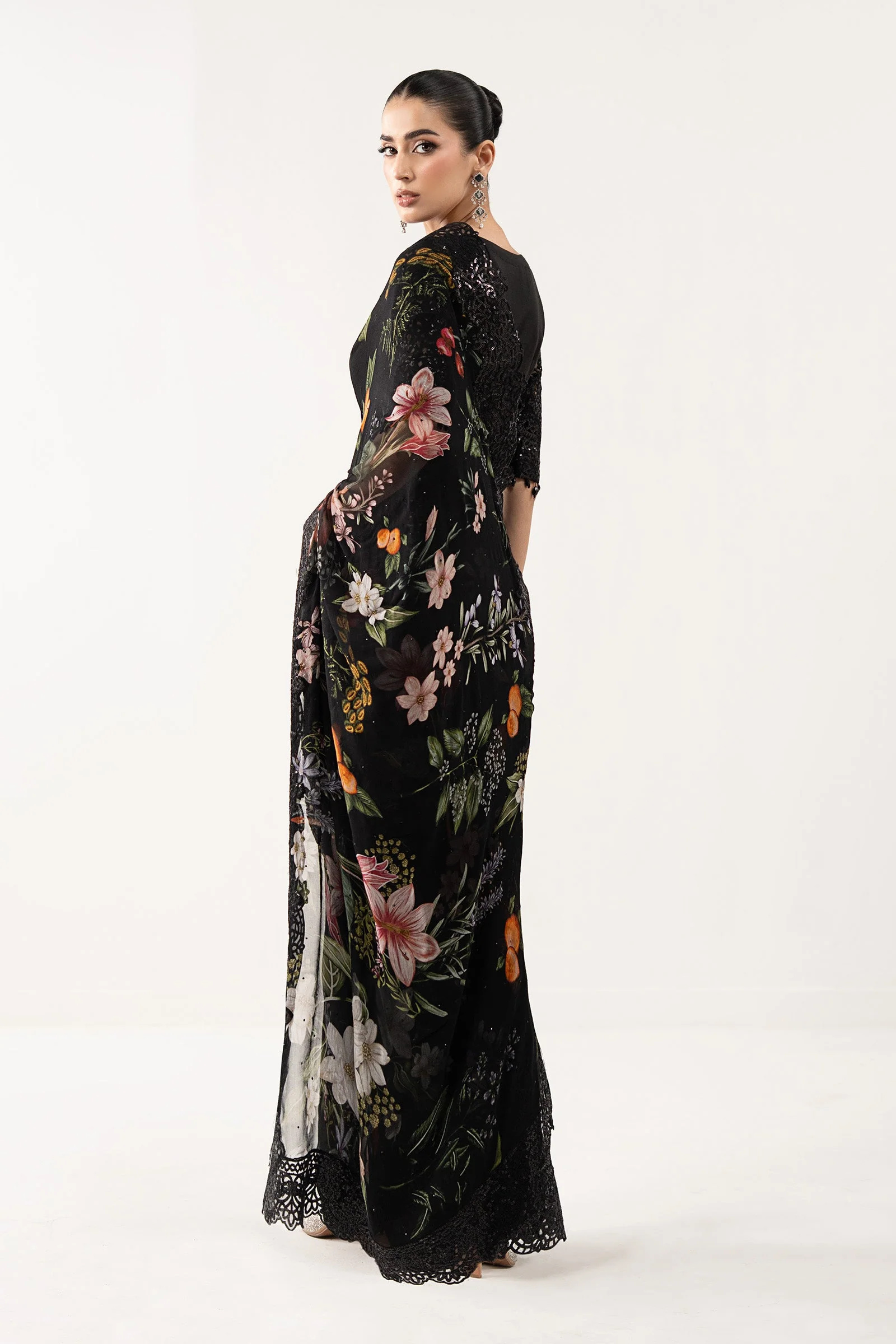 Embroidered Chiffon Saree - Image 6