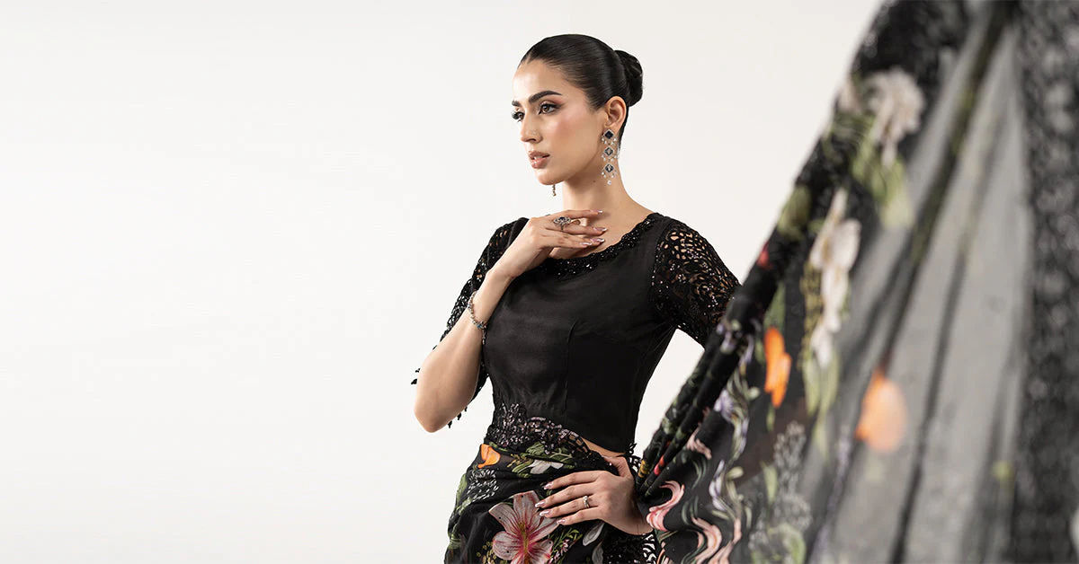 Embroidered Chiffon Saree - Image 7