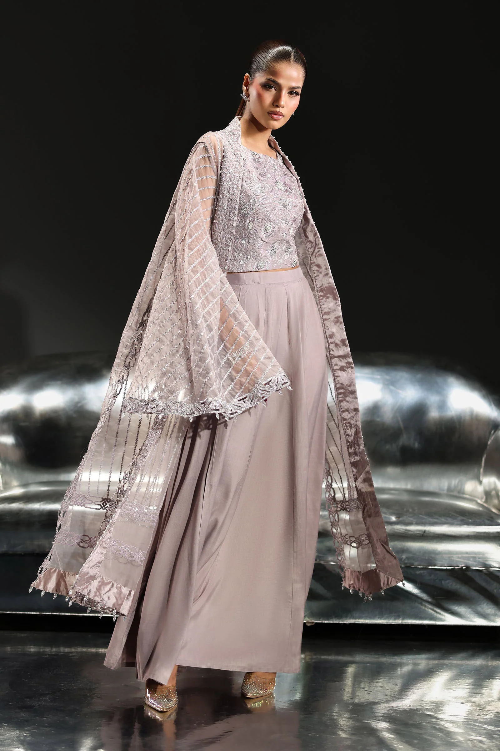 3 Piece Embroidered Organza Suit - Image 5