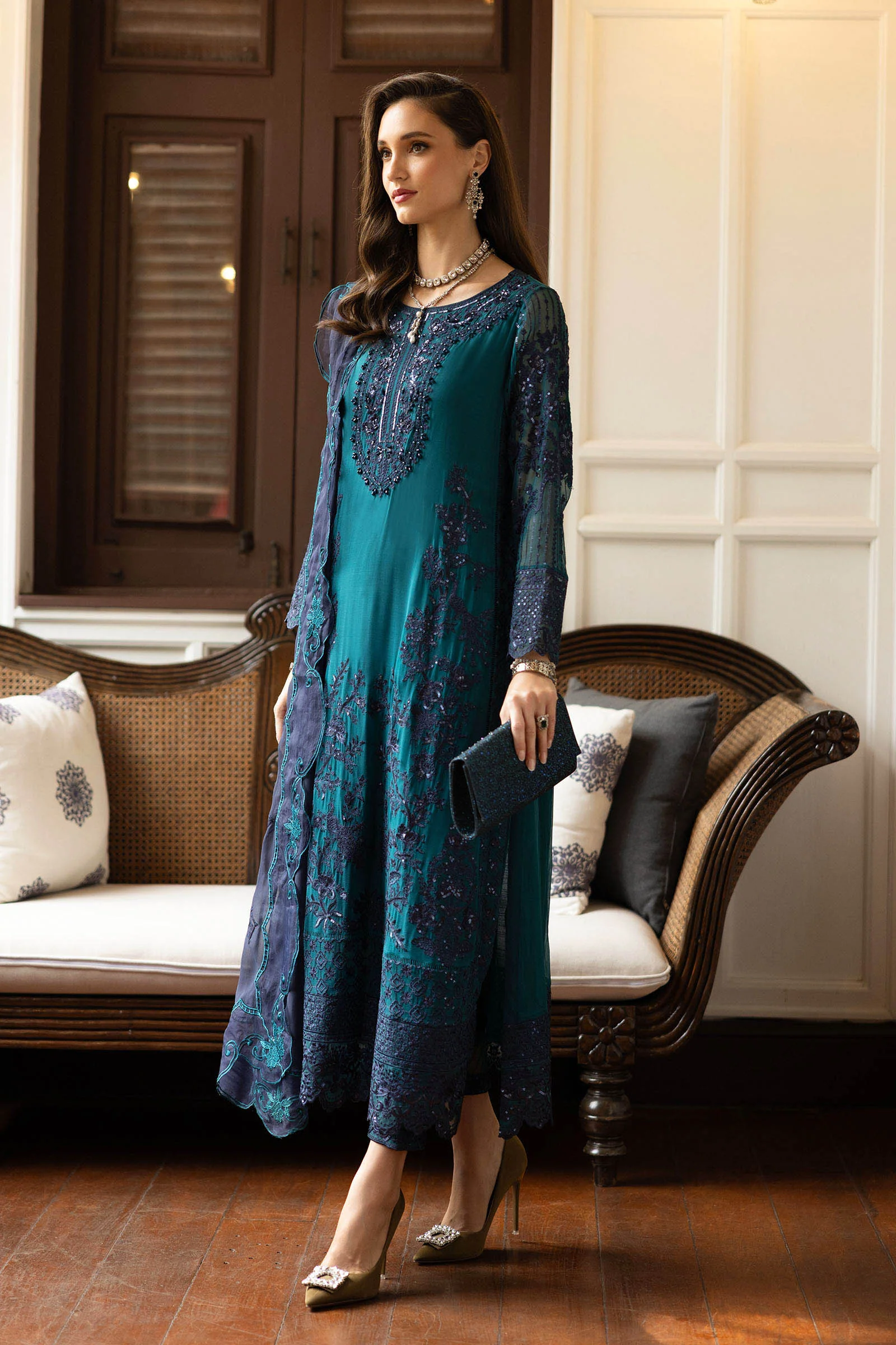 3 Piece Embroidered Chiffon Suit - Image 7