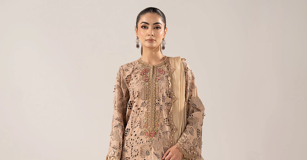 3 Piece Embroidered Raw Silk Suit - Image 10