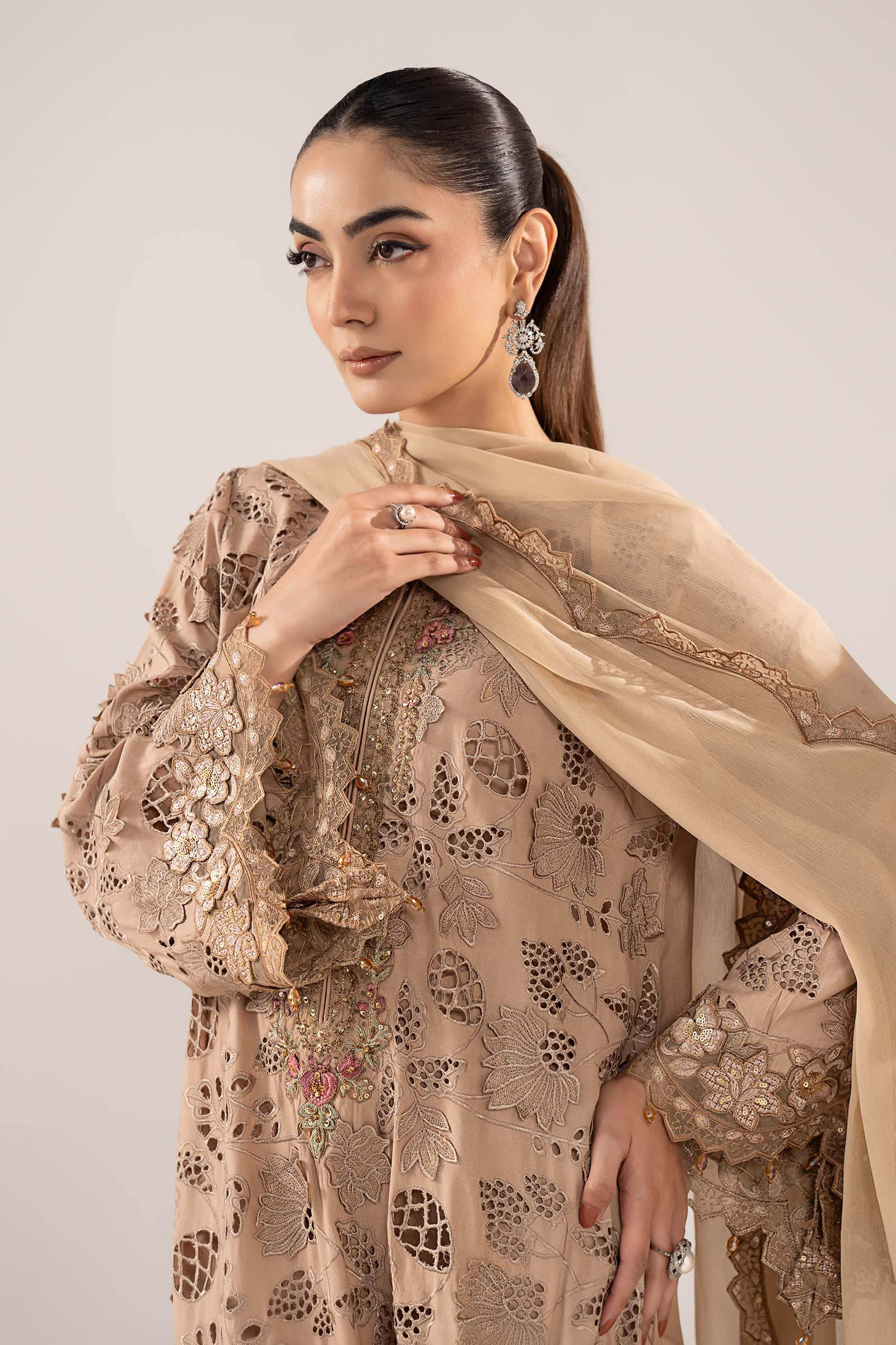 3 Piece Embroidered Raw Silk Suit - Image 2