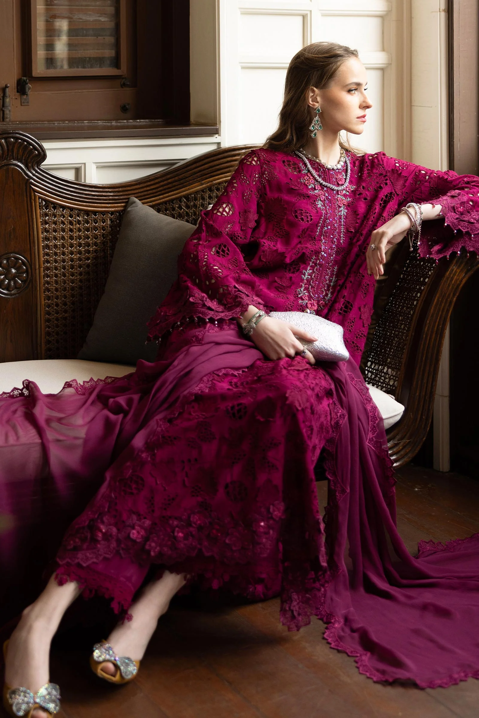 3 Piece Embroidered Raw Silk Suit - Image 4