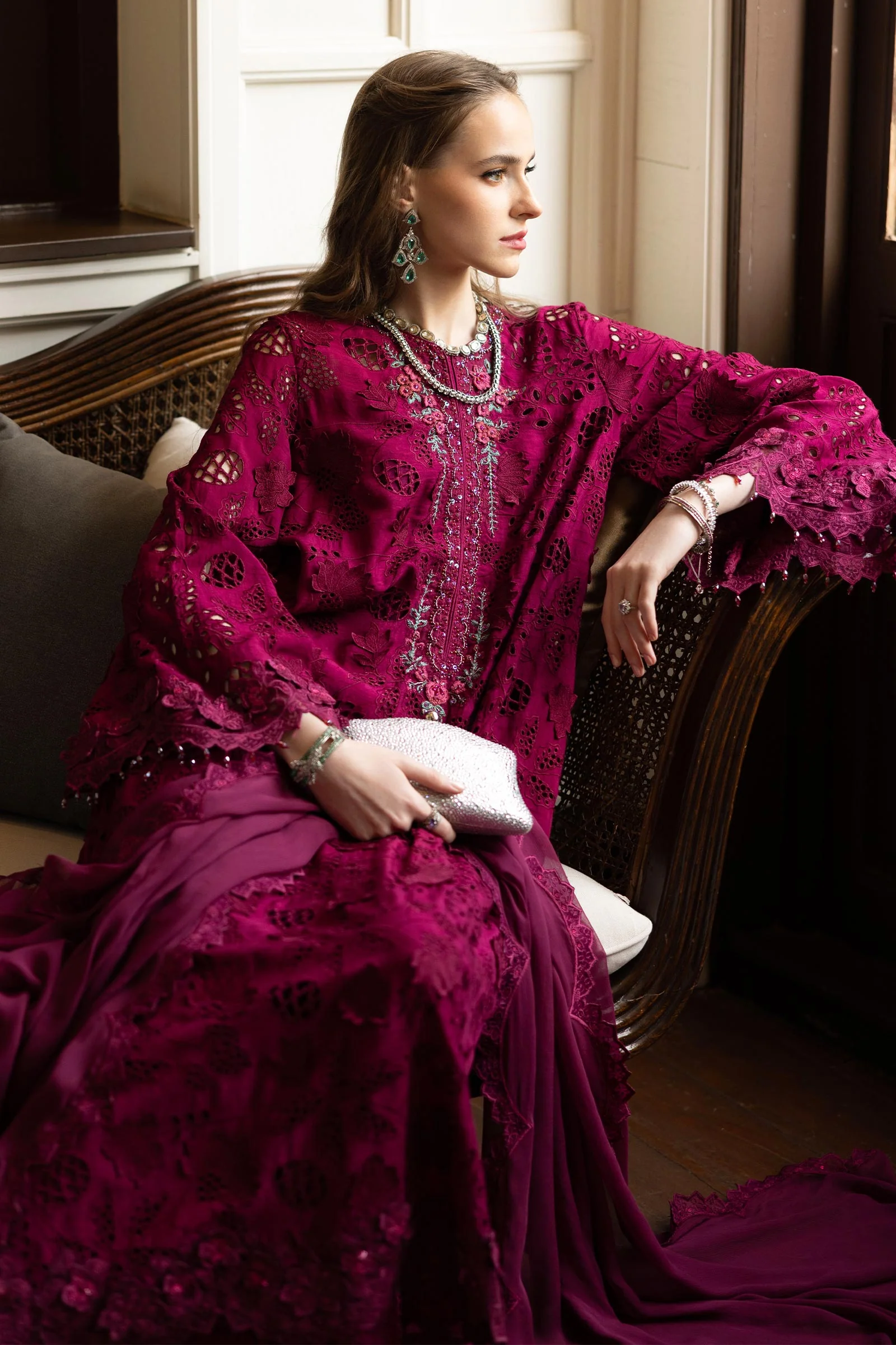 3 Piece Embroidered Raw Silk Suit - Image 5