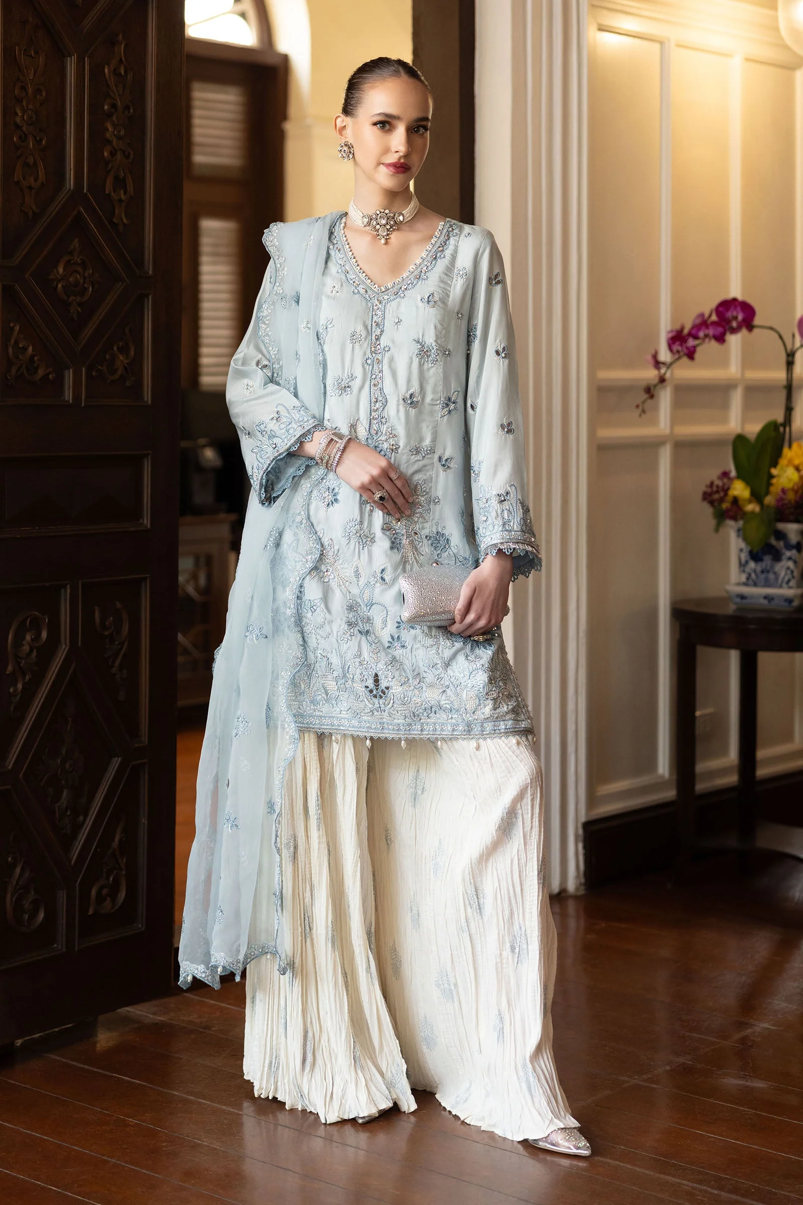 3 Piece Embroidered Raw Silk Suit - Image 2
