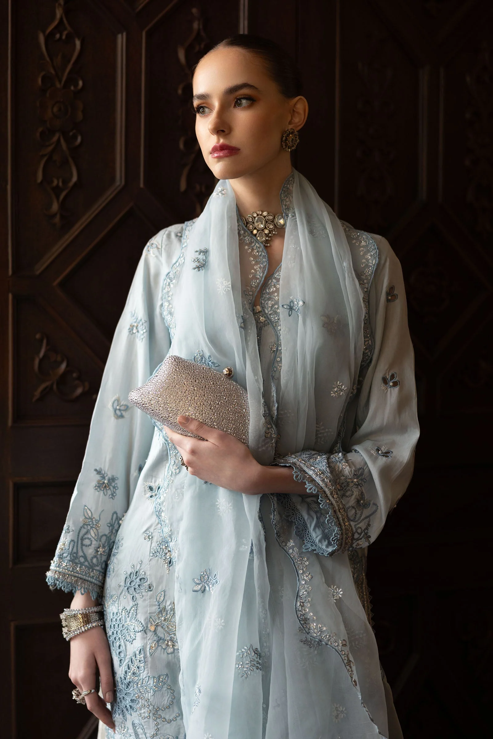 3 Piece Embroidered Raw Silk Suit - Image 3