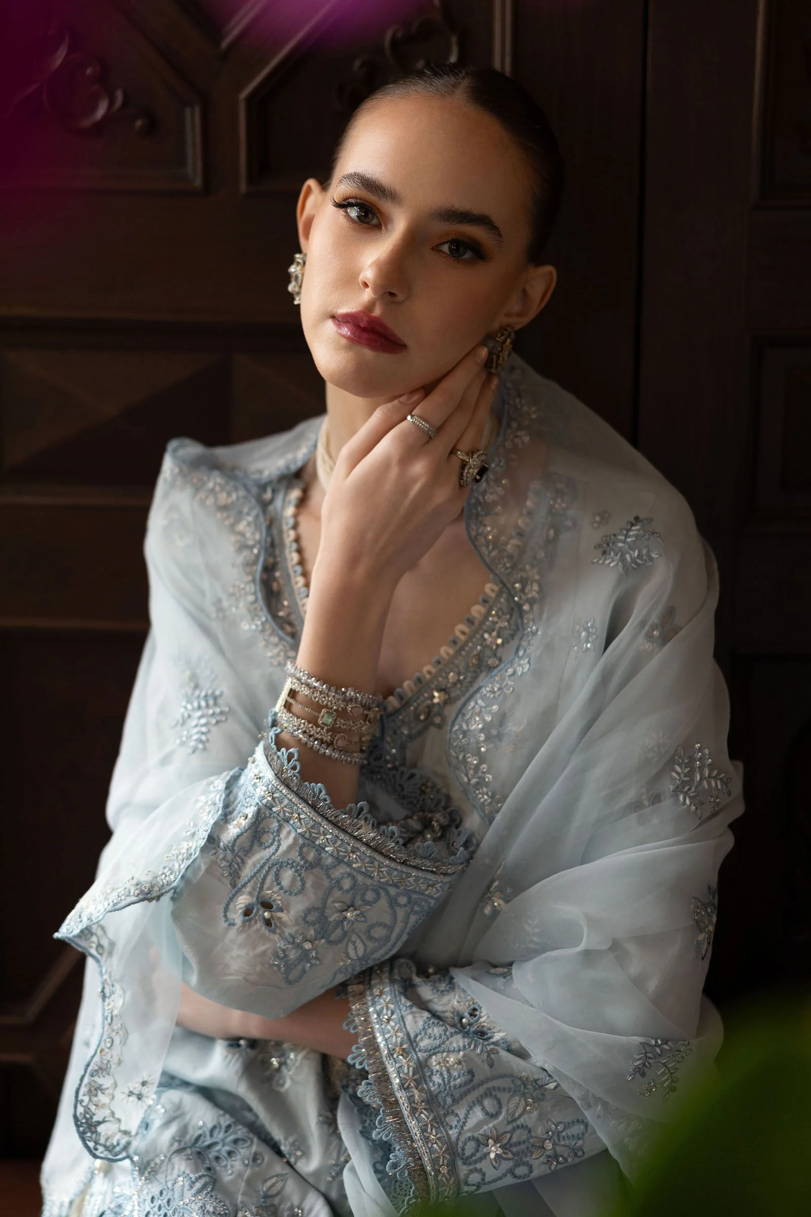 3 Piece Embroidered Raw Silk Suit - Image 4