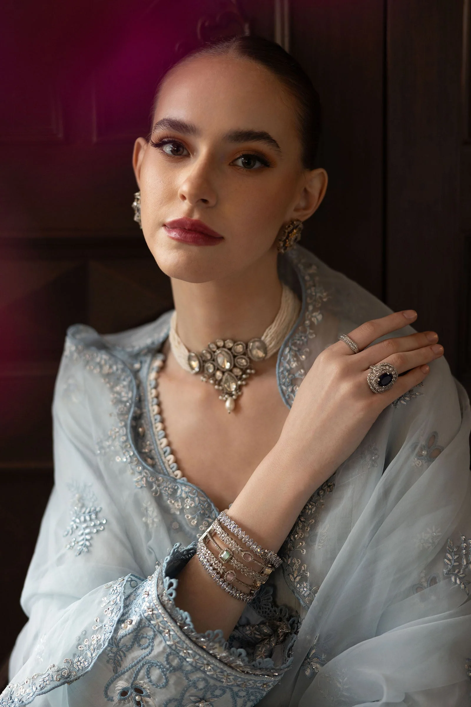 3 Piece Embroidered Raw Silk Suit - Image 5