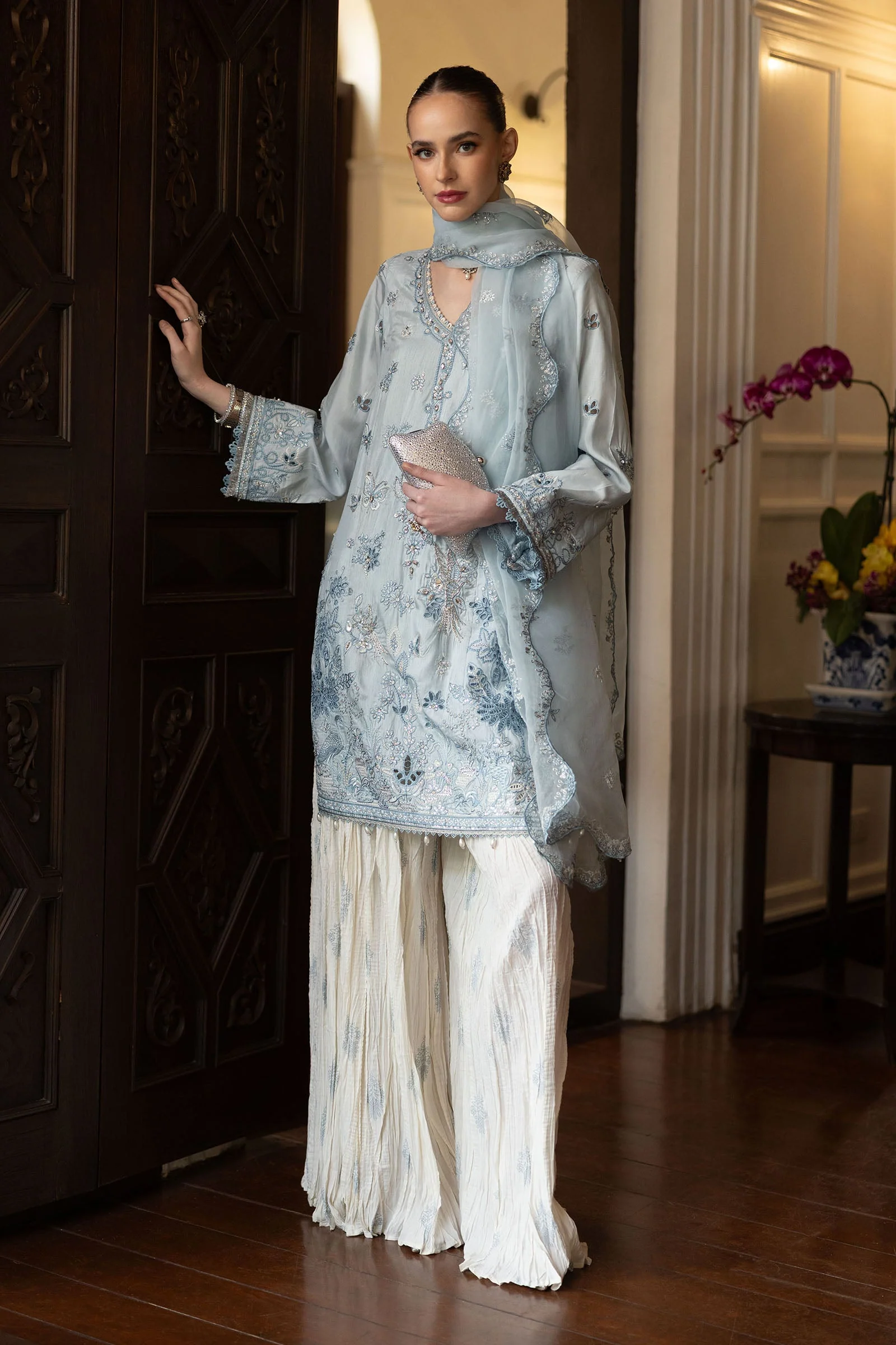 3 Piece Embroidered Raw Silk Suit - Image 6