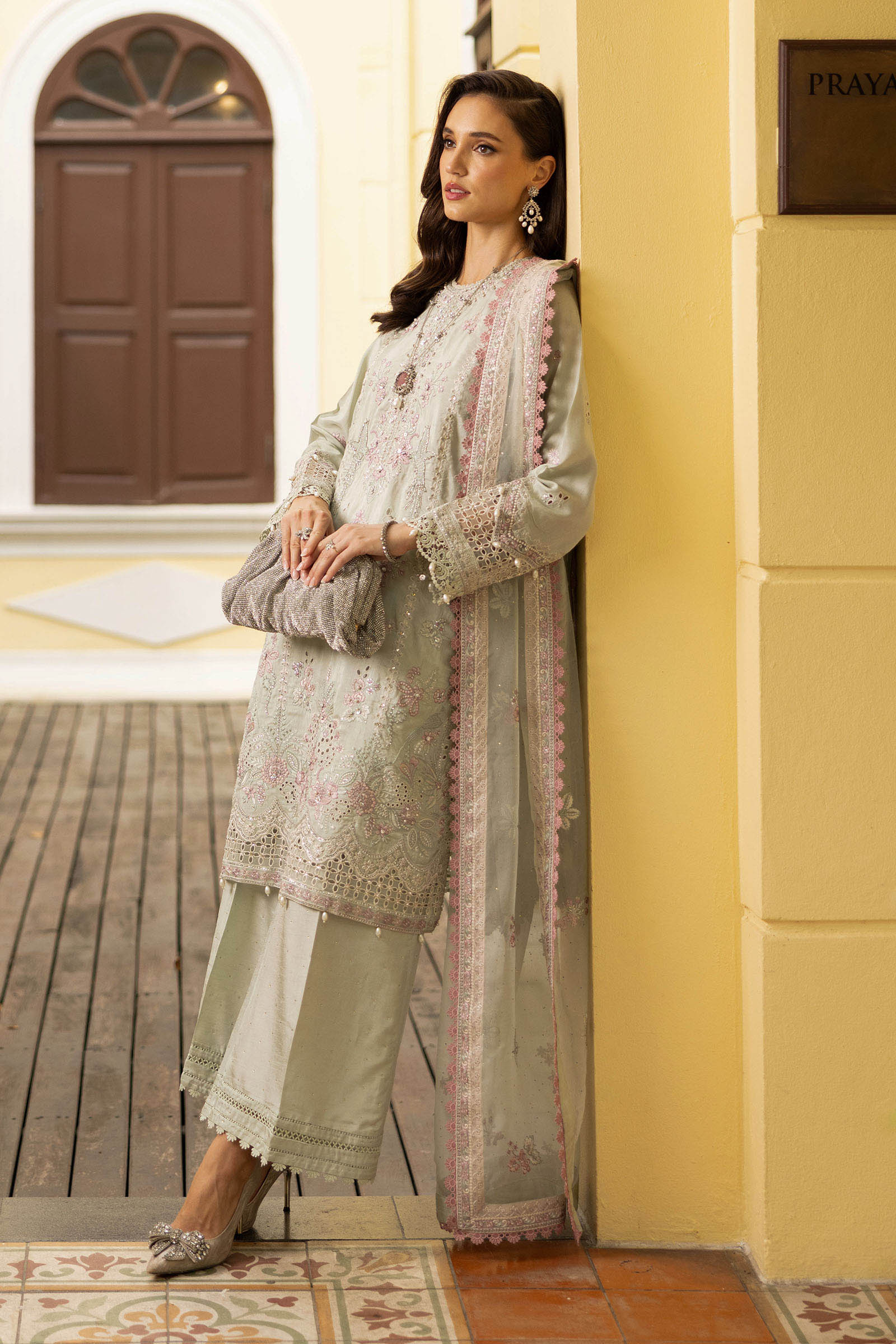 3 Piece Embroidered Raw Silk Suit - Image 6