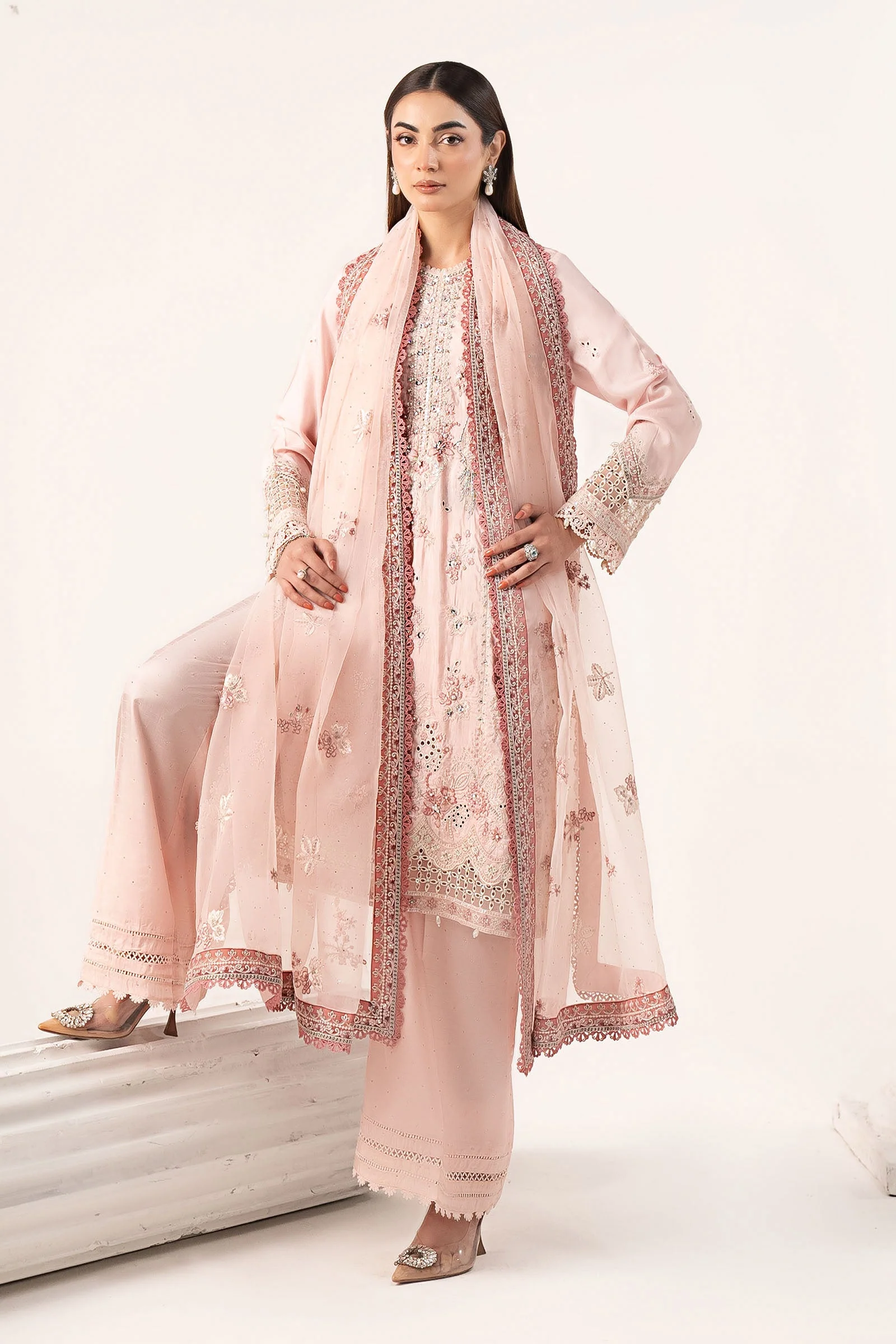 3 Piece Embroidered Raw Silk Suit - Image 6