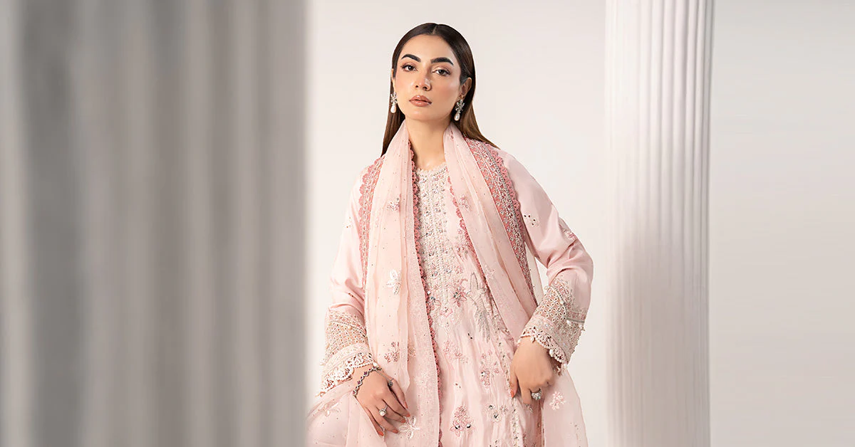 3 Piece Embroidered Raw Silk Suit - Image 9