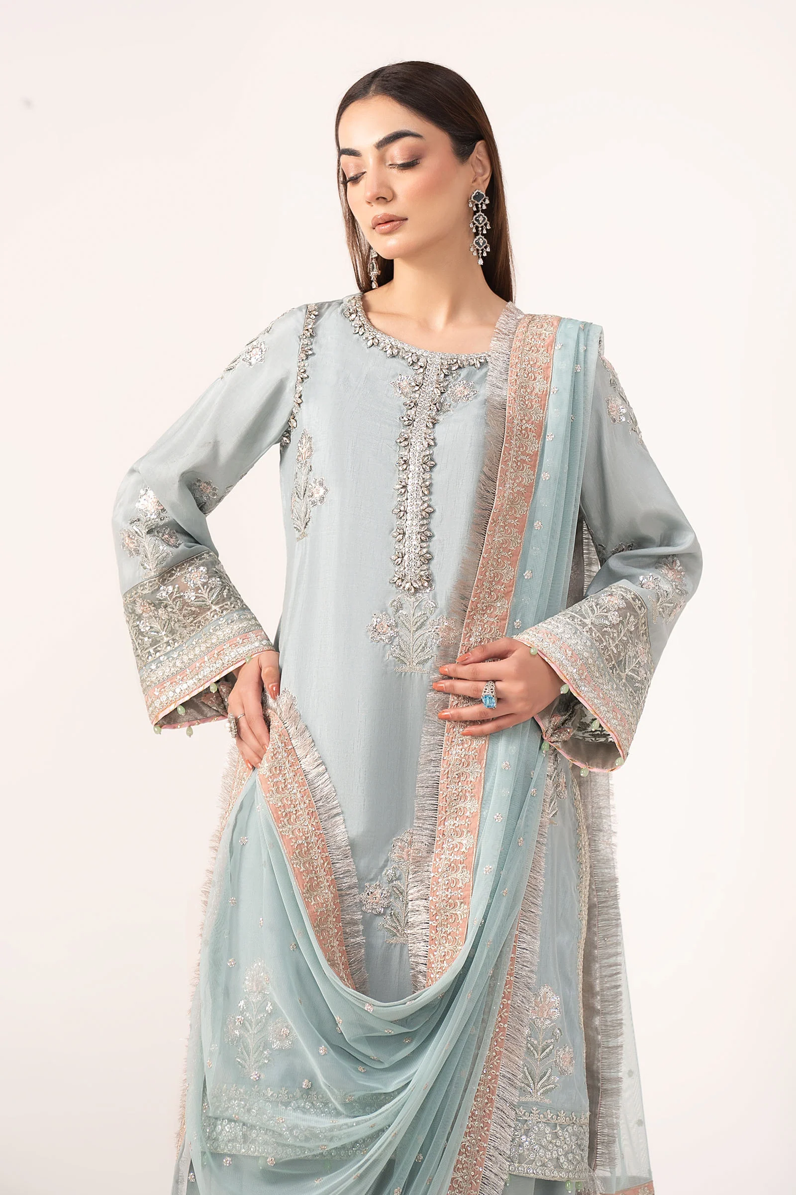 3 Piece Embroidered Raw Silk Suit - Image 2