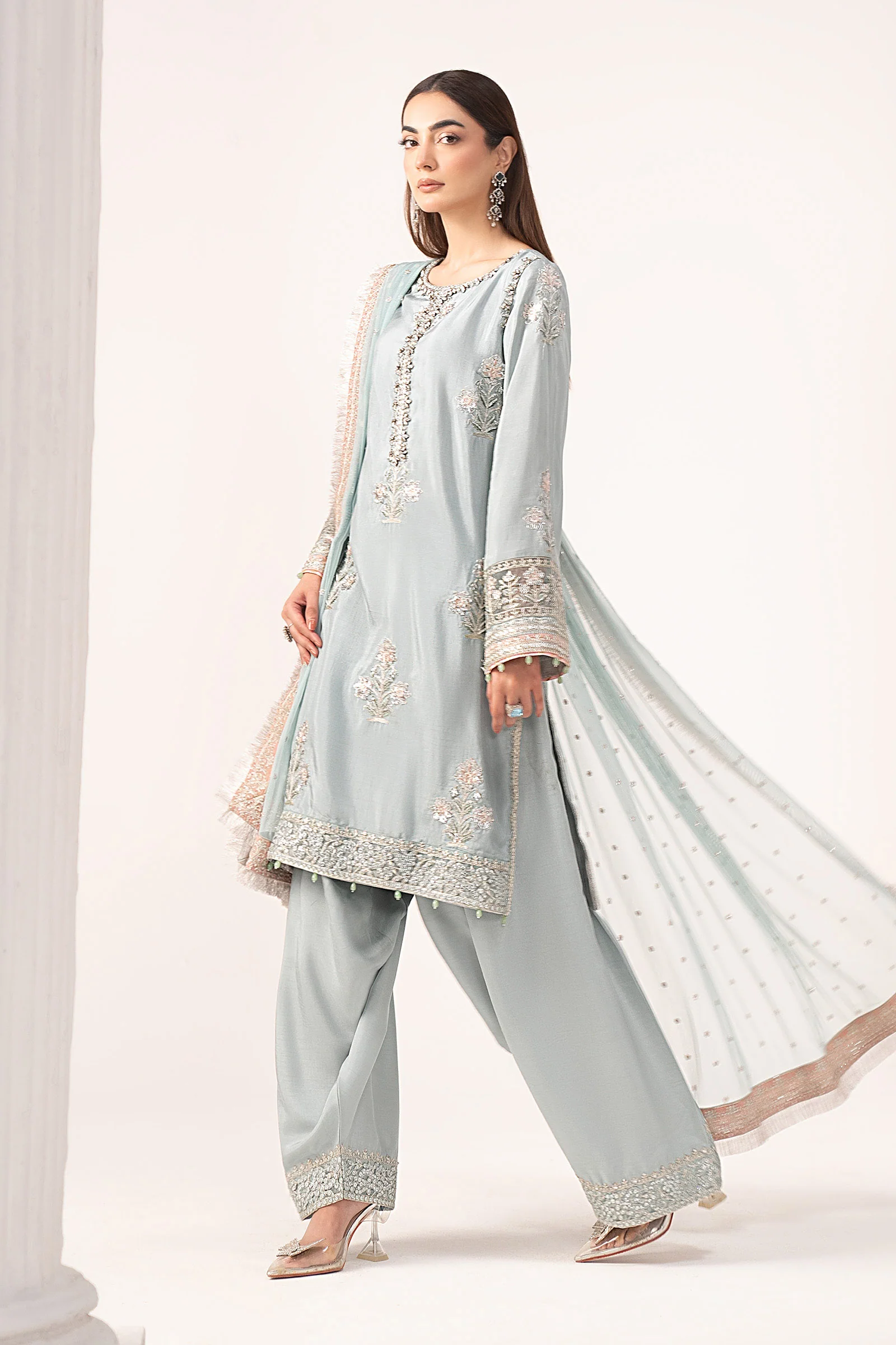3 Piece Embroidered Raw Silk Suit - Image 6