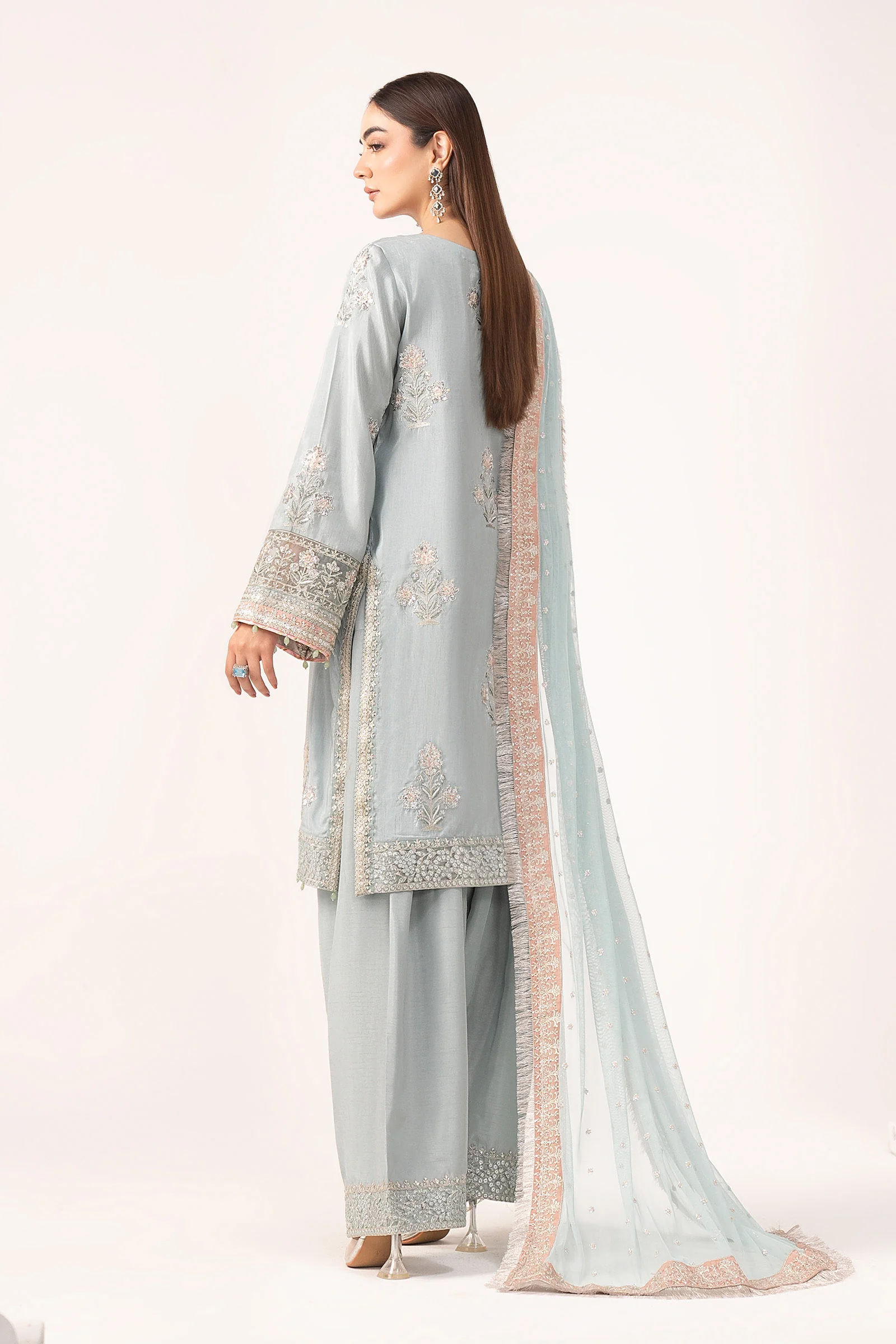 3 Piece Embroidered Raw Silk Suit - Image 7