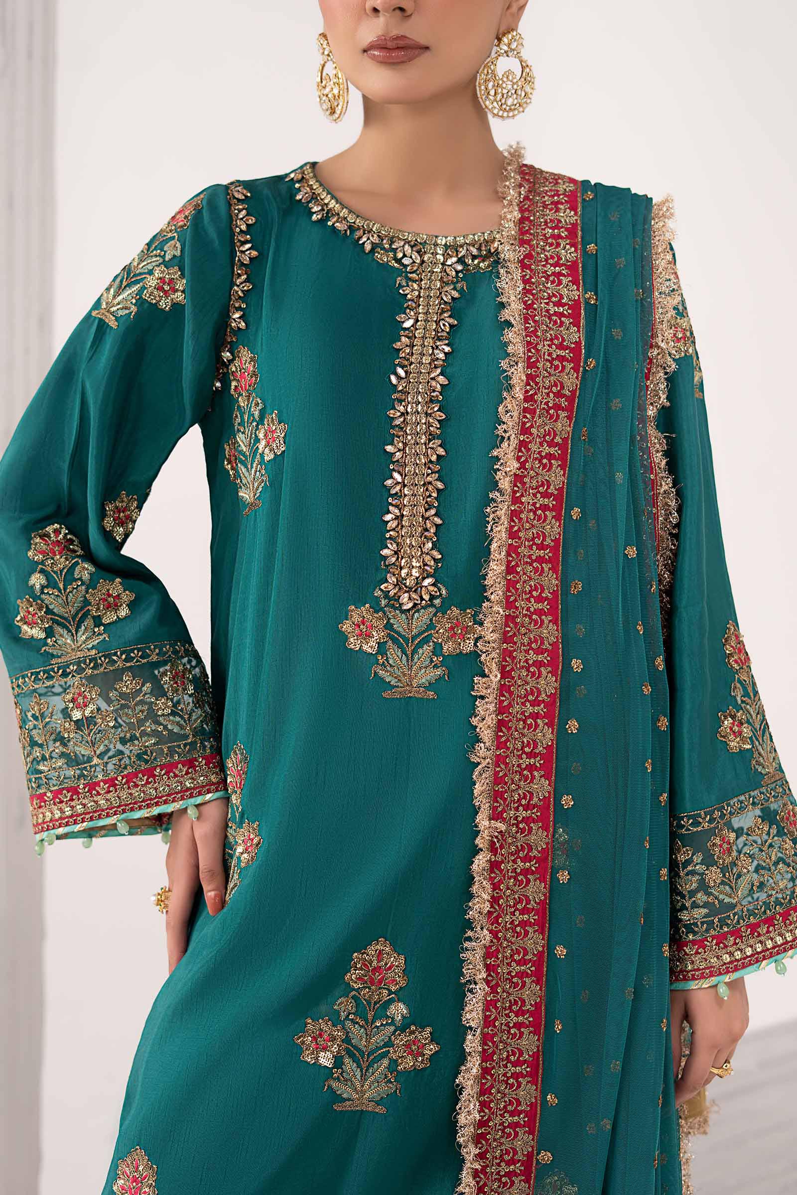 3 Piece Embroidered Raw Silk Suit - Image 3