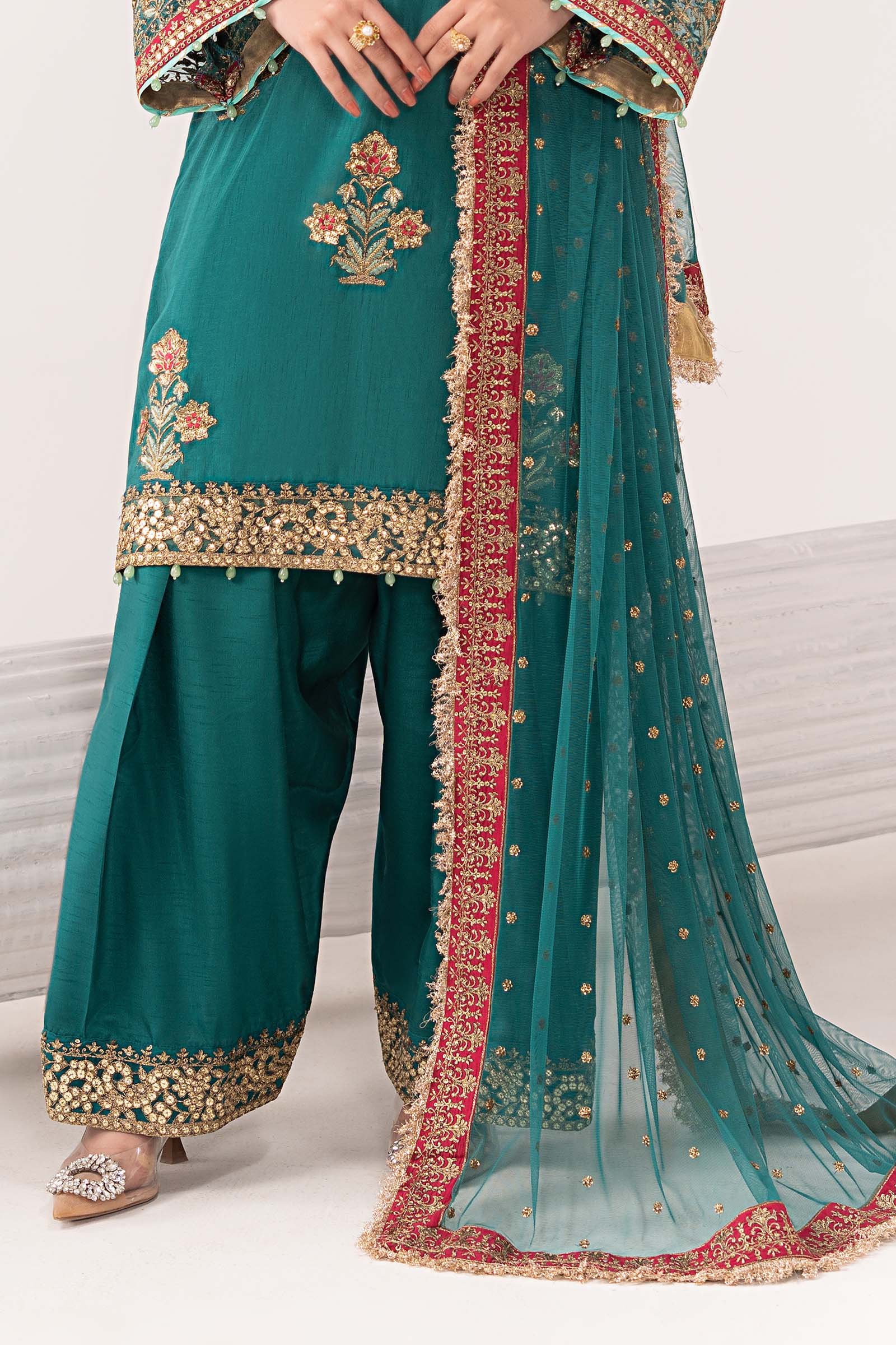 3 Piece Embroidered Raw Silk Suit - Image 4