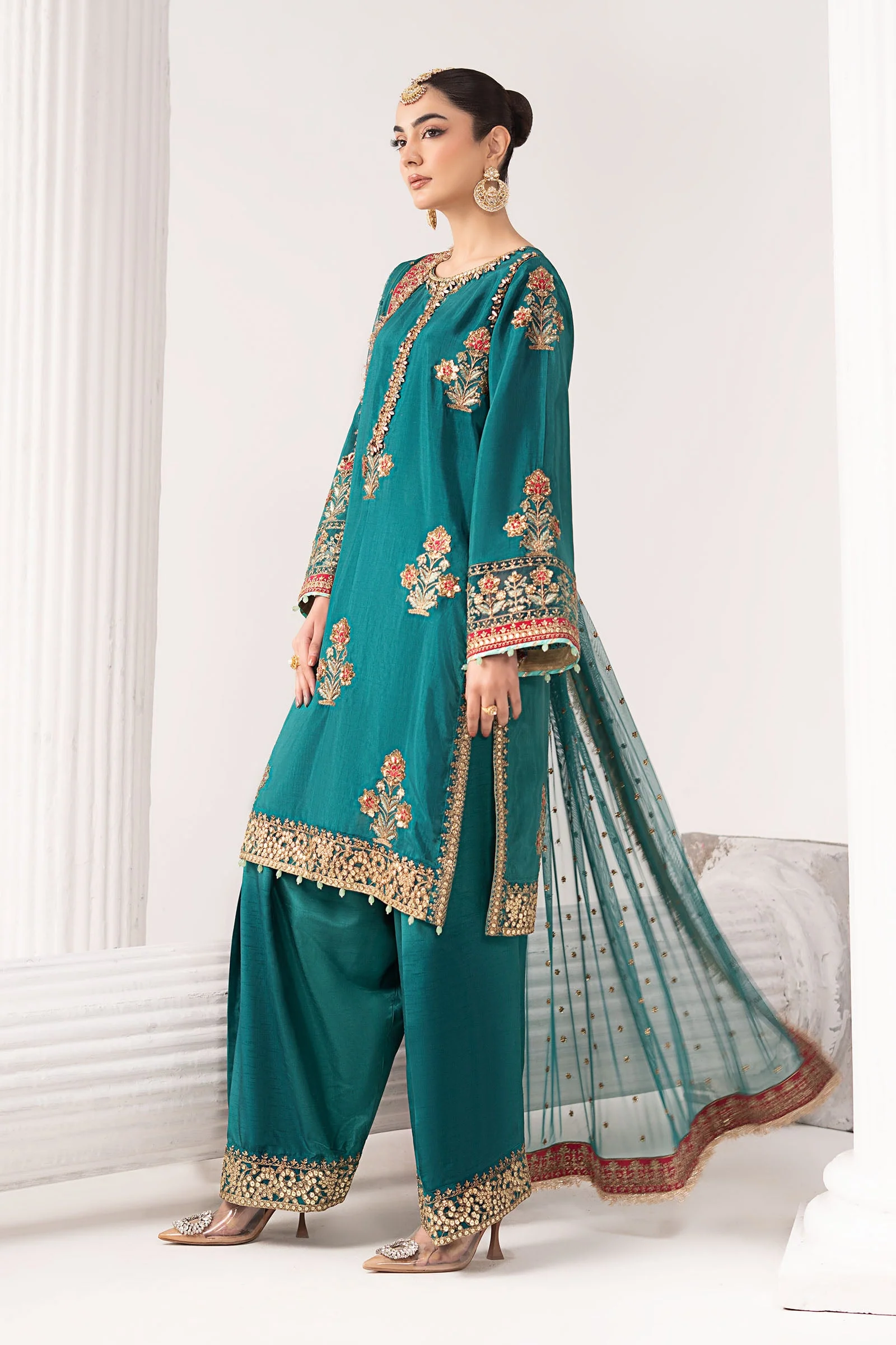 3 Piece Embroidered Raw Silk Suit - Image 5