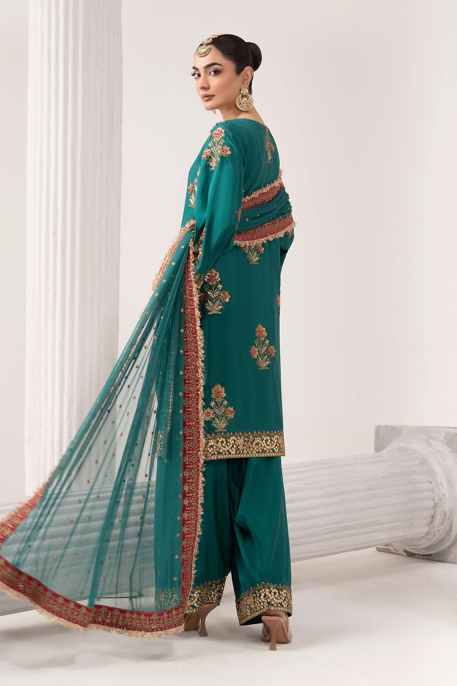 3 Piece Embroidered Raw Silk Suit - Image 6