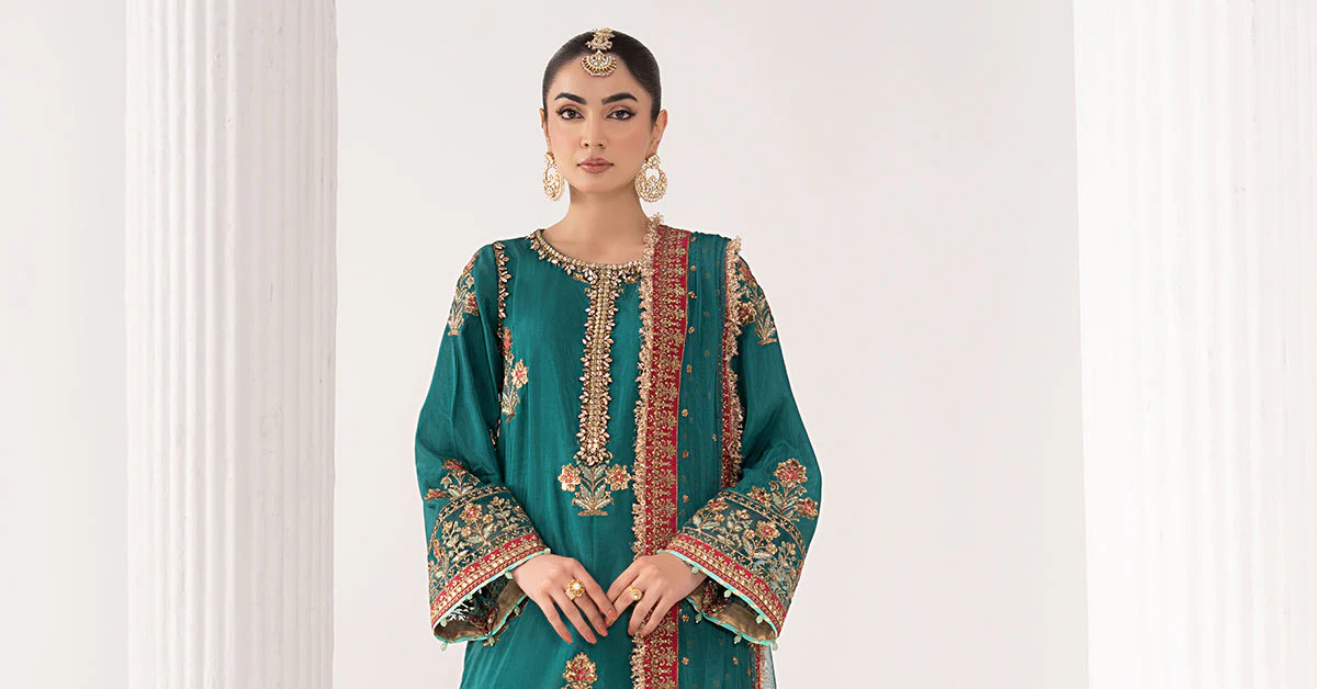 3 Piece Embroidered Raw Silk Suit - Image 7