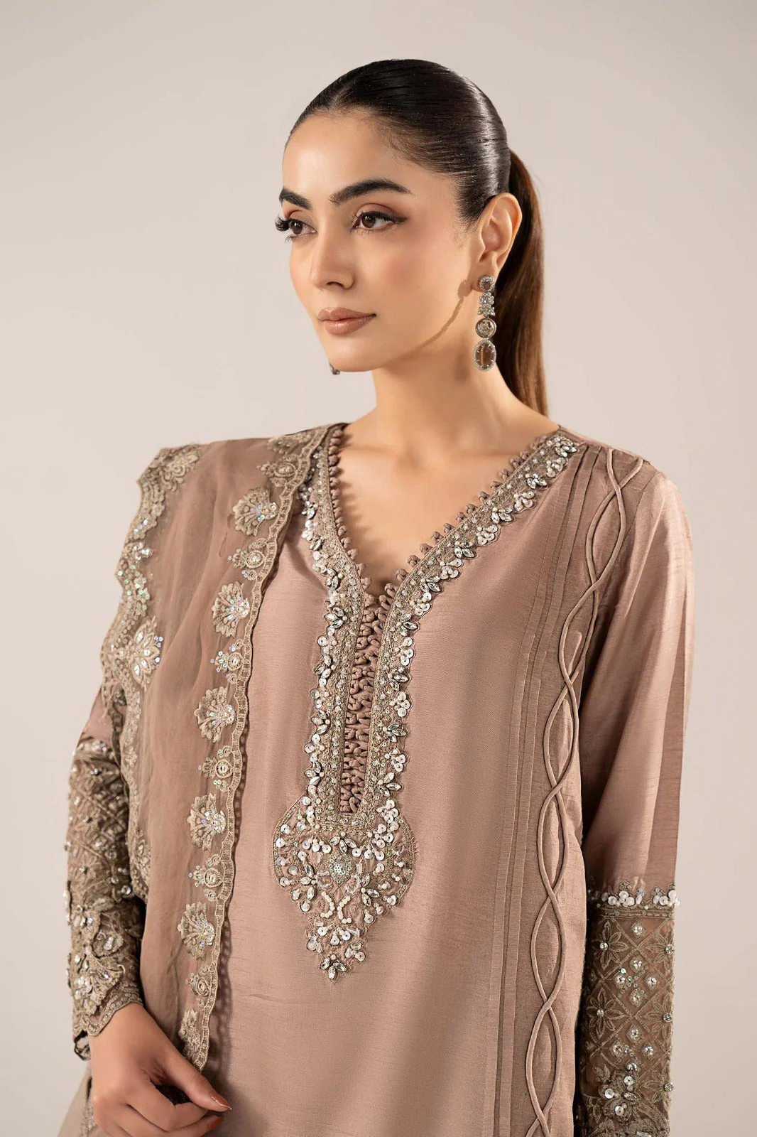 3 Piece Embroidered Raw Silk Suit - Image 2
