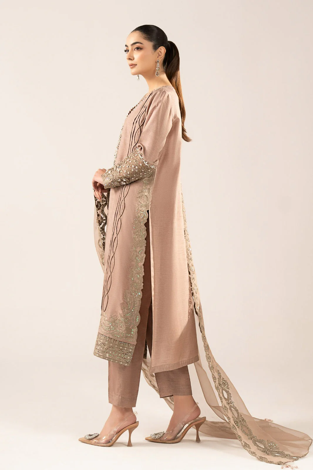 3 Piece Embroidered Raw Silk Suit - Image 3