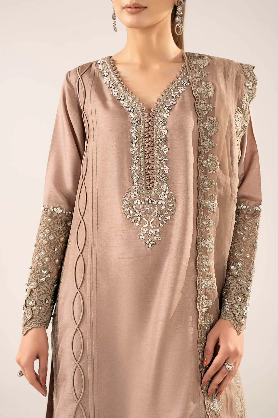 3 Piece Embroidered Raw Silk Suit - Image 4