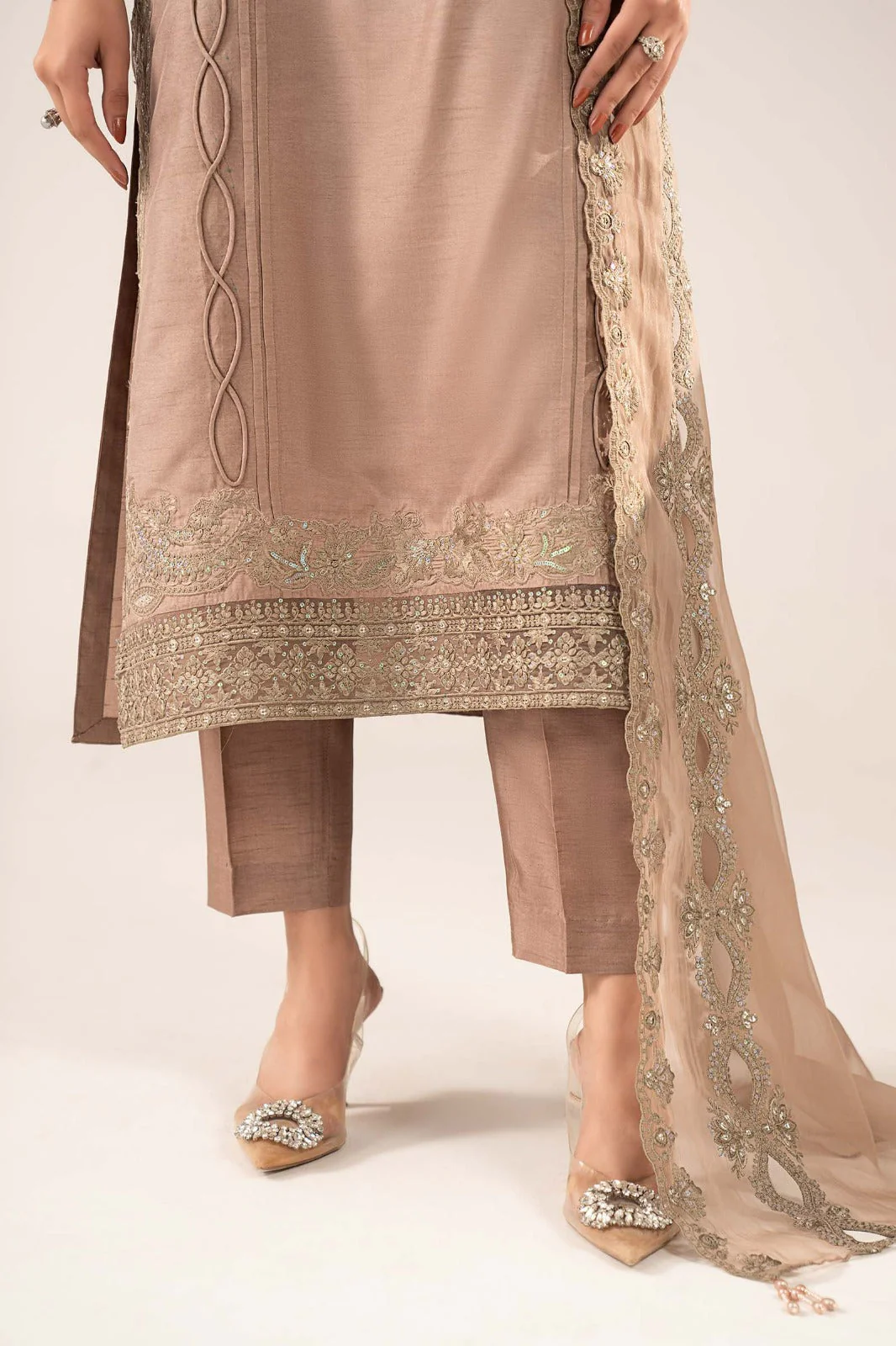 3 Piece Embroidered Raw Silk Suit - Image 7