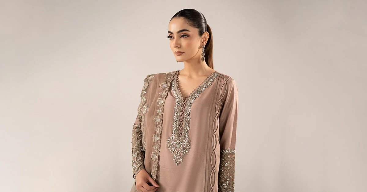 3 Piece Embroidered Raw Silk Suit - Image 9