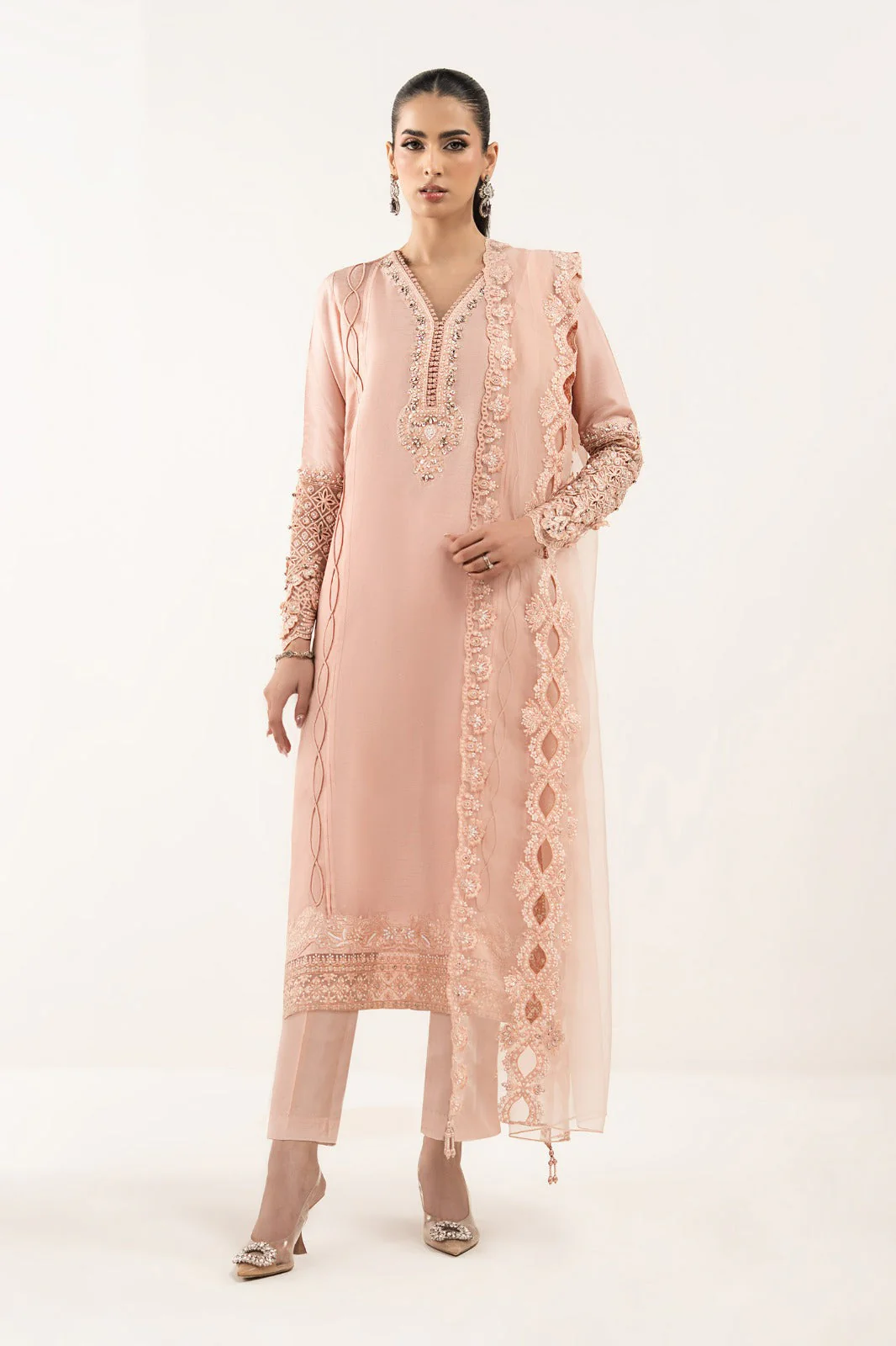 3 Piece Embroidered Raw Silk Suit