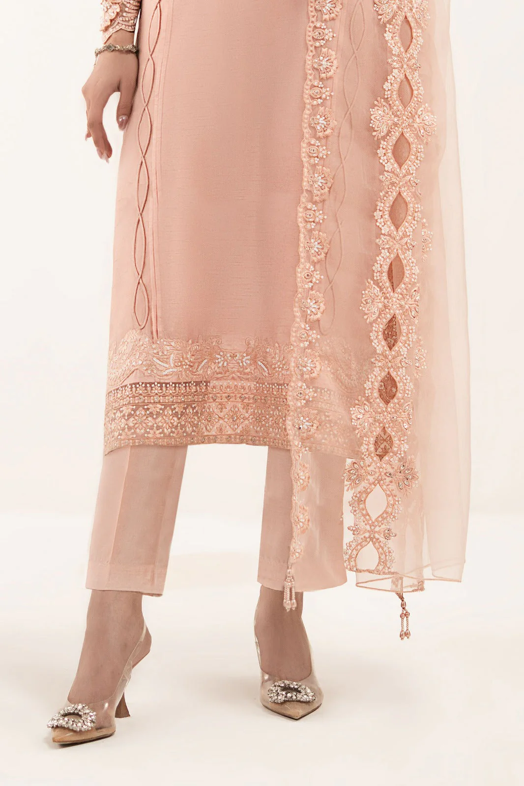 3 Piece Embroidered Raw Silk Suit - Image 7