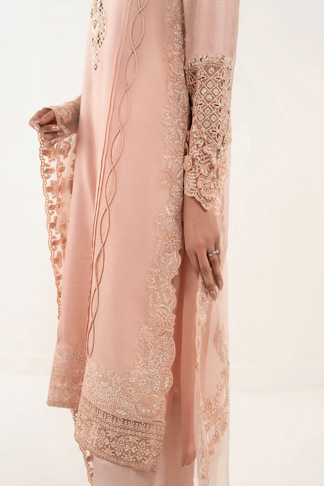 3 Piece Embroidered Raw Silk Suit - Image 8