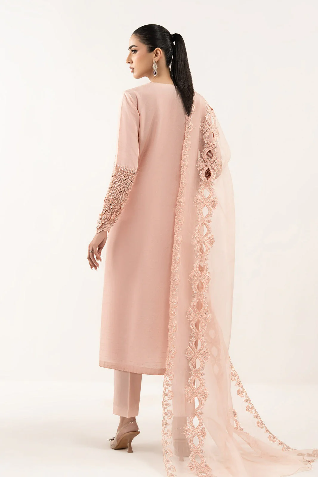 3 Piece Embroidered Raw Silk Suit - Image 9