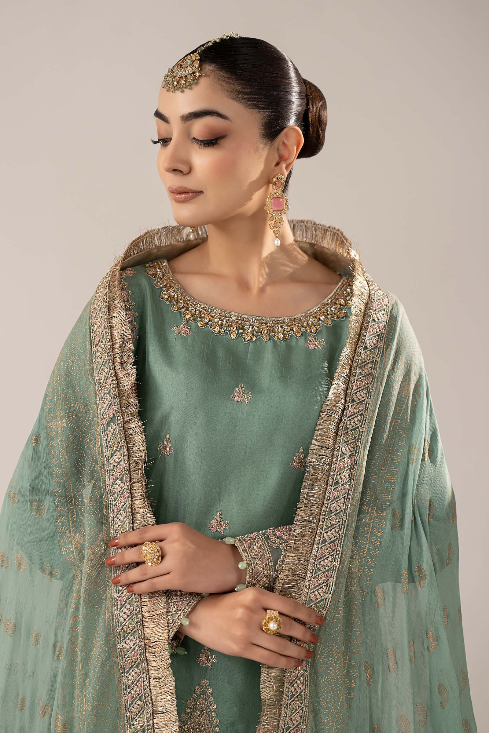 3 Piece Embroidered Raw Silk Suit - Image 3