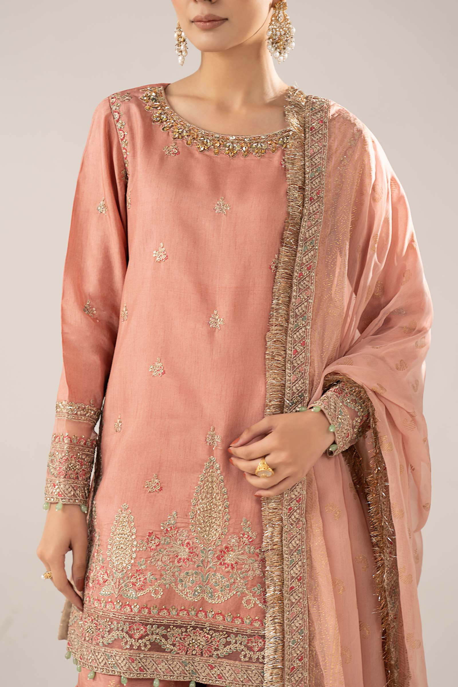 3 Piece Embroidered Raw Silk Suit - Image 4