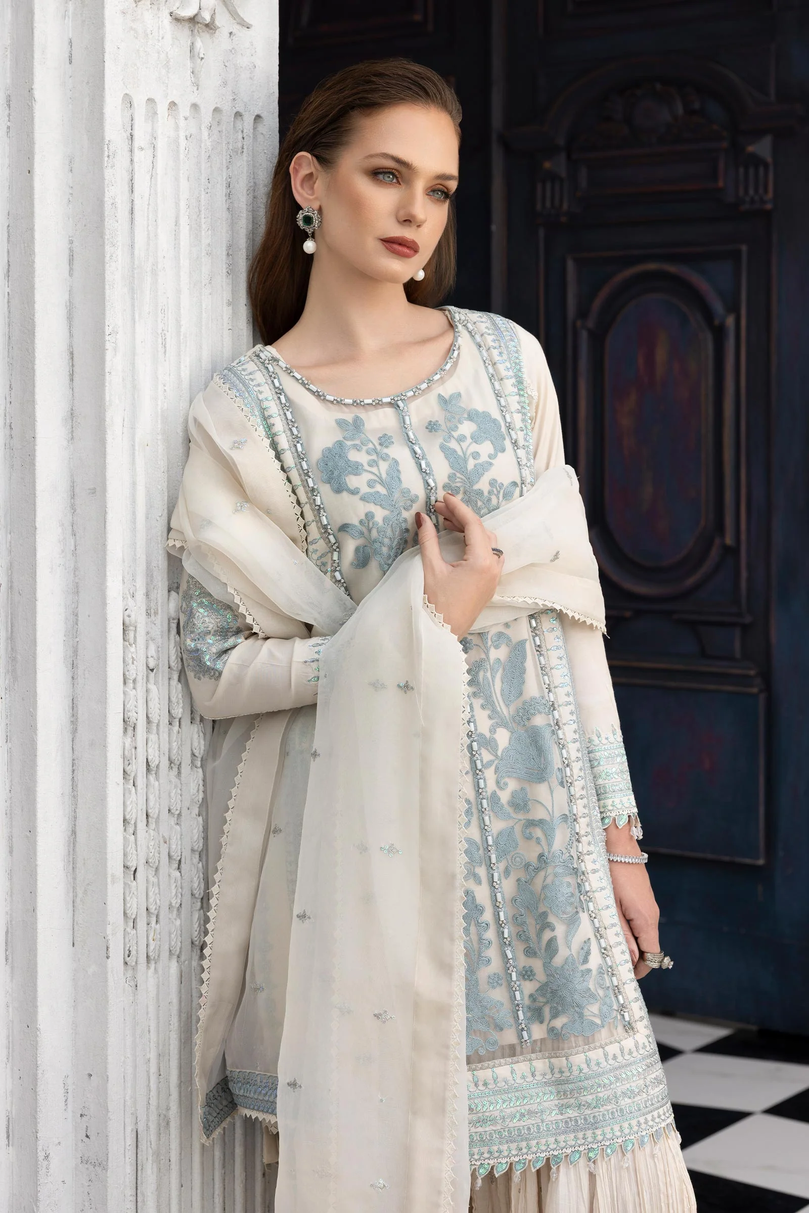 3 Piece Embroidered Organza Suit - Image 2