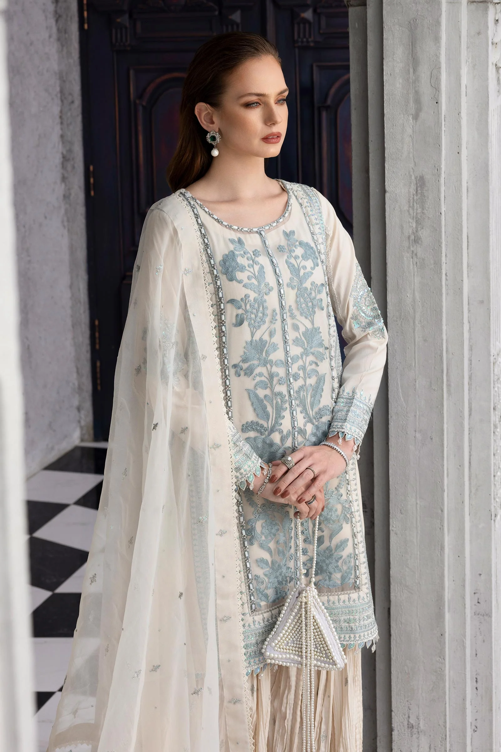 3 Piece Embroidered Organza Suit - Image 4