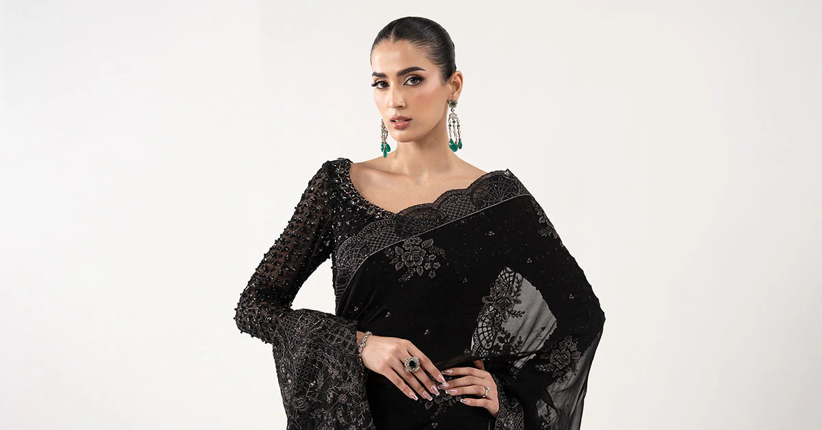 Embroidered Chiffon Saree - Image 10