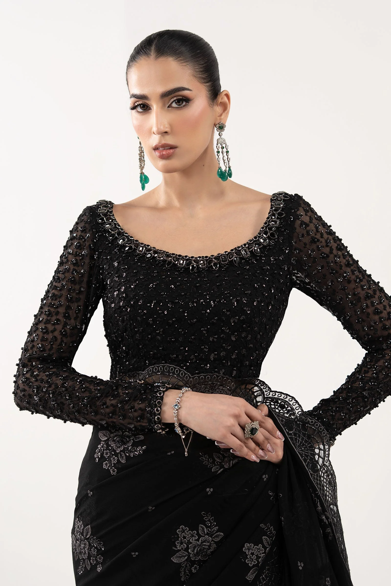 Embroidered Chiffon Saree - Image 2