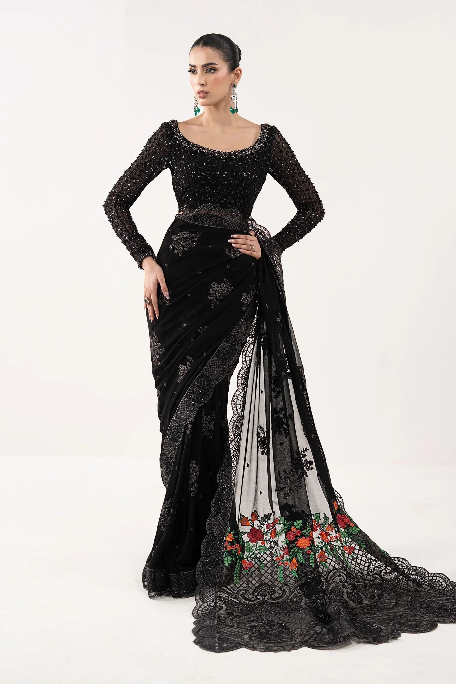 Embroidered Chiffon Saree - Image 3