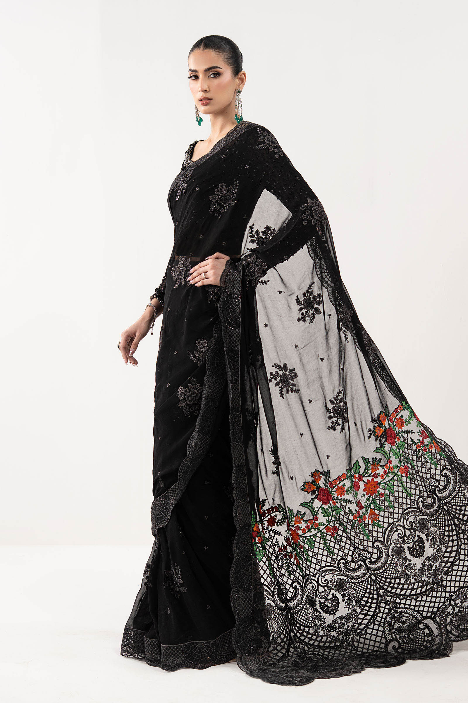 Embroidered Chiffon Saree - Image 4