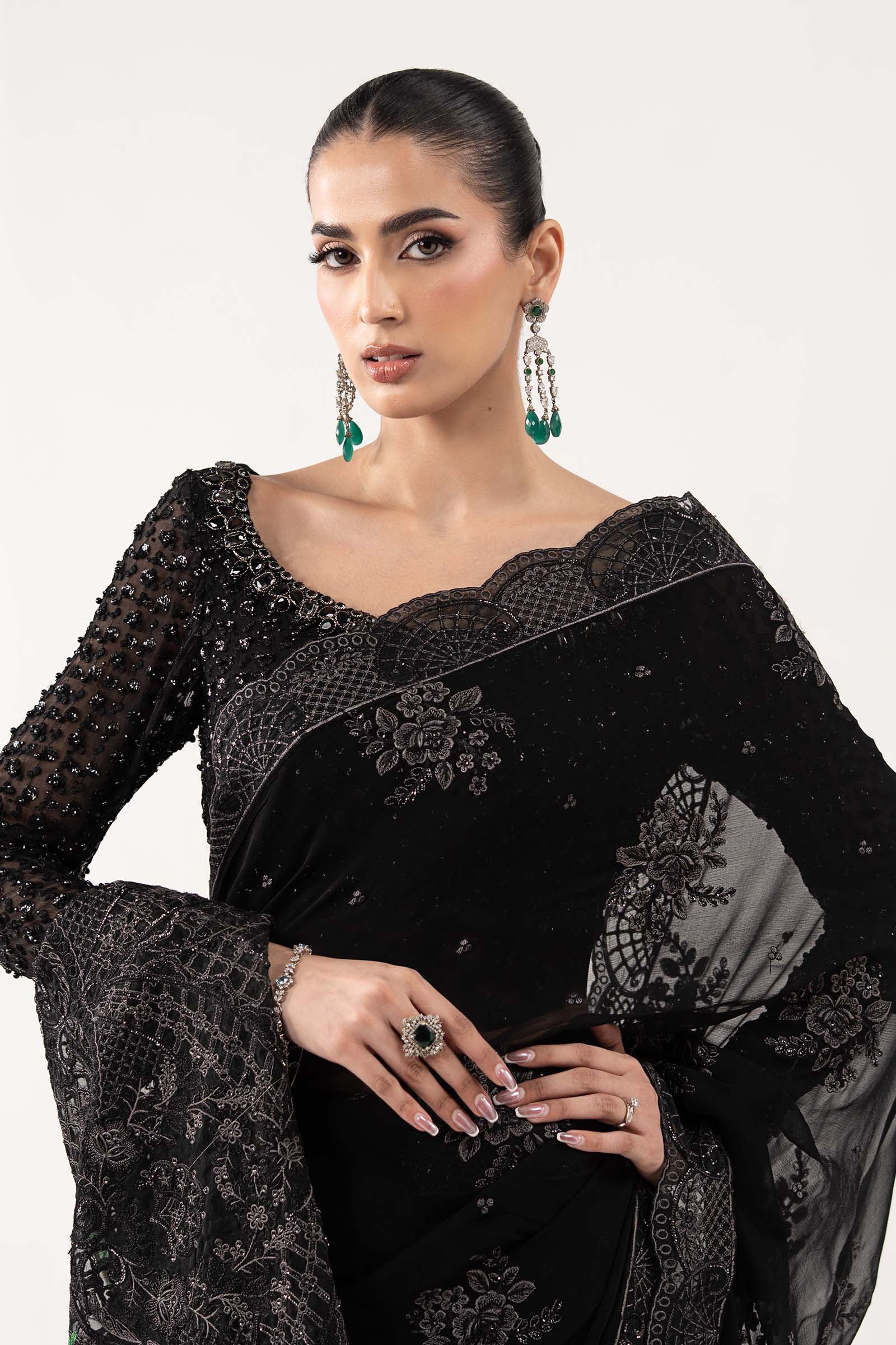 Embroidered Chiffon Saree - Image 5